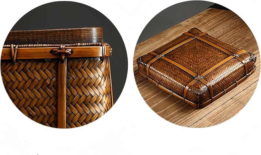 Amazon｜竹編み角蓋収納箱、アンティーク茶籠、竹箱、茶道具、収納箱