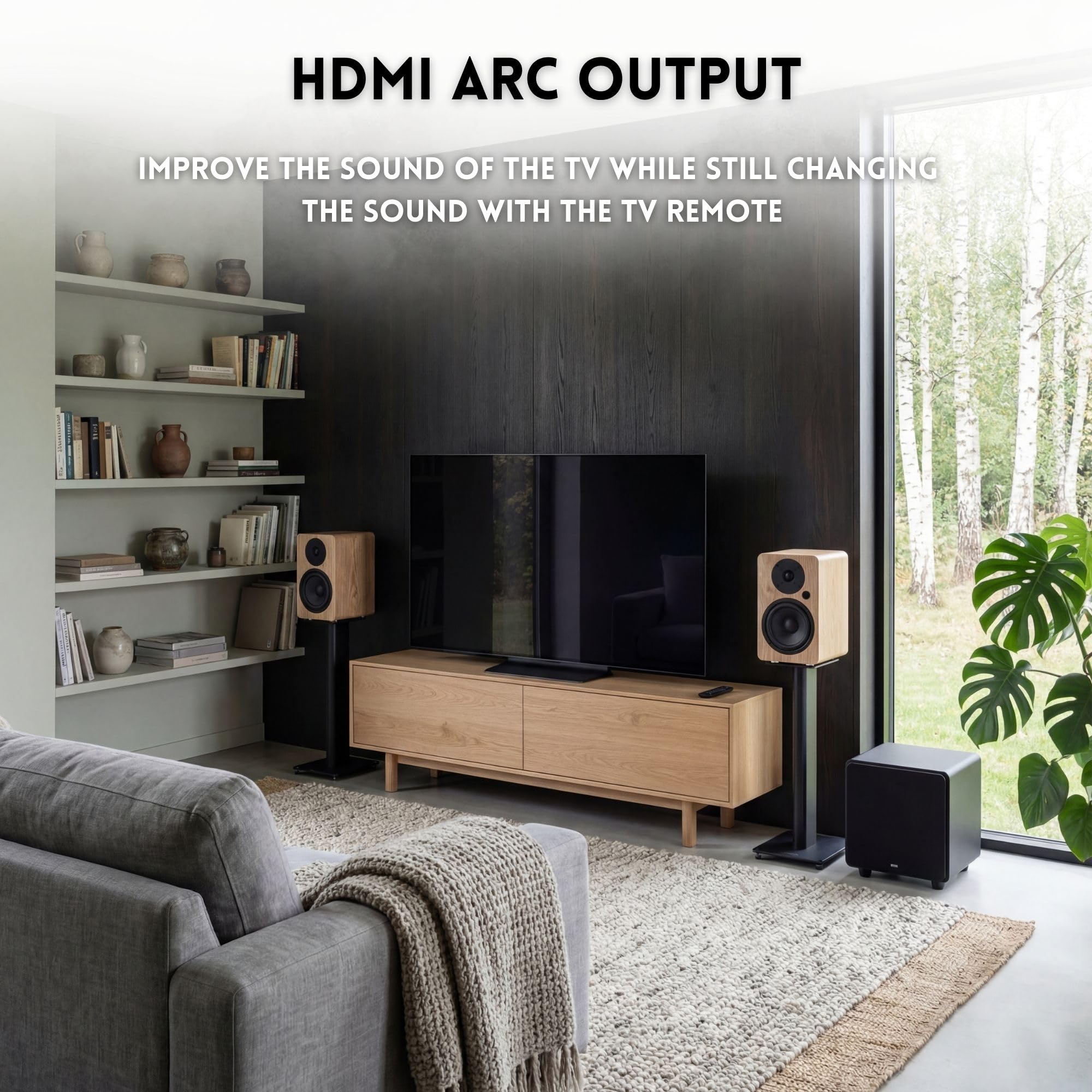 VULKKANO A5 ARC MKII Altoparlanti Autoamplificati con Woofer da 5,25", Bluetooth 5.0, HDMI ARC, Optica, RCA, USB, con uscita subwoofer, altoparlanti per TV dal design elegante, colore marrone