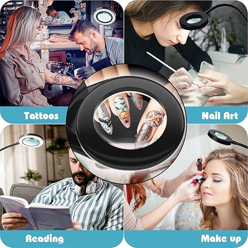 Miniatura 7 de Lupa de escritorio con luz 10x, lupa con 3 colores de luz, brillo ajustable 10, cuello de cisne flexible, lámpara de aumento con abrazadera para