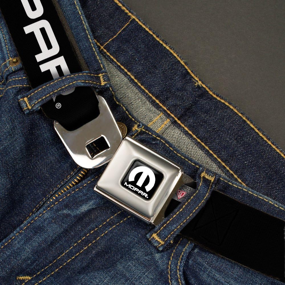 Buckle-Down Seatbelt Belt - MOPAR Text Black/White - 1.0" Wide - 20-36 Inches in Length