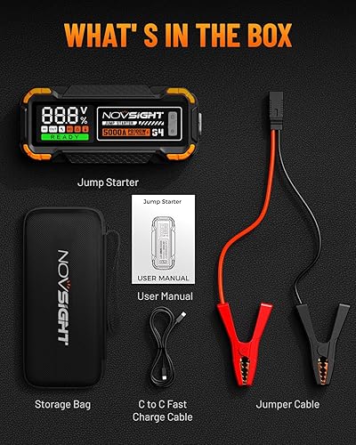 Miniatura 8 de NOVSIGHT Arrancador de batería de automóvil  Arrancador de batería portátil de 5000 A (12.0 L de gasolina10.0 L diesel) caja de arranque de coche de