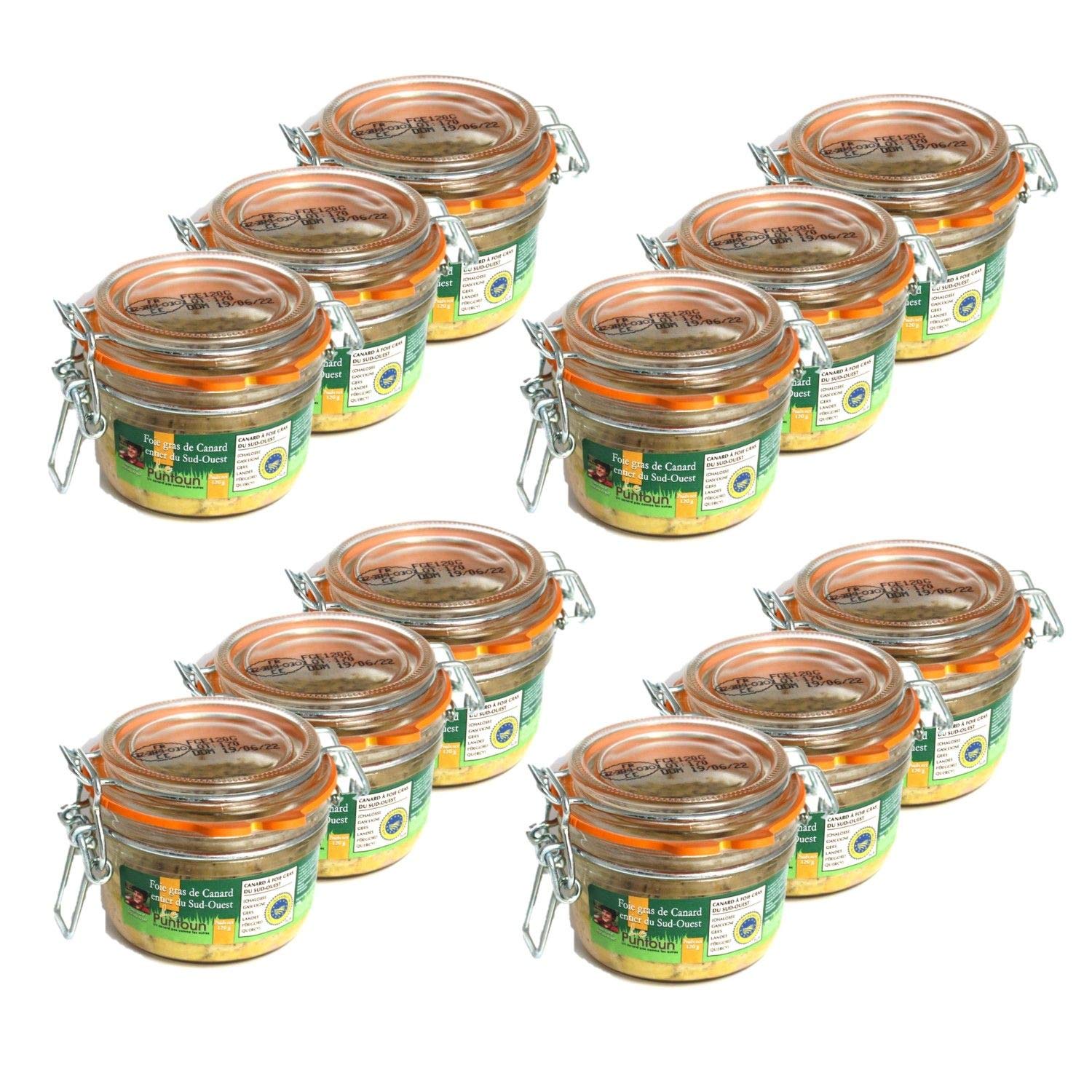 Lot 12x Foie gras de canard entier du Sud Ouest IGP - La Ferme du Puntoun - bocal : 120g