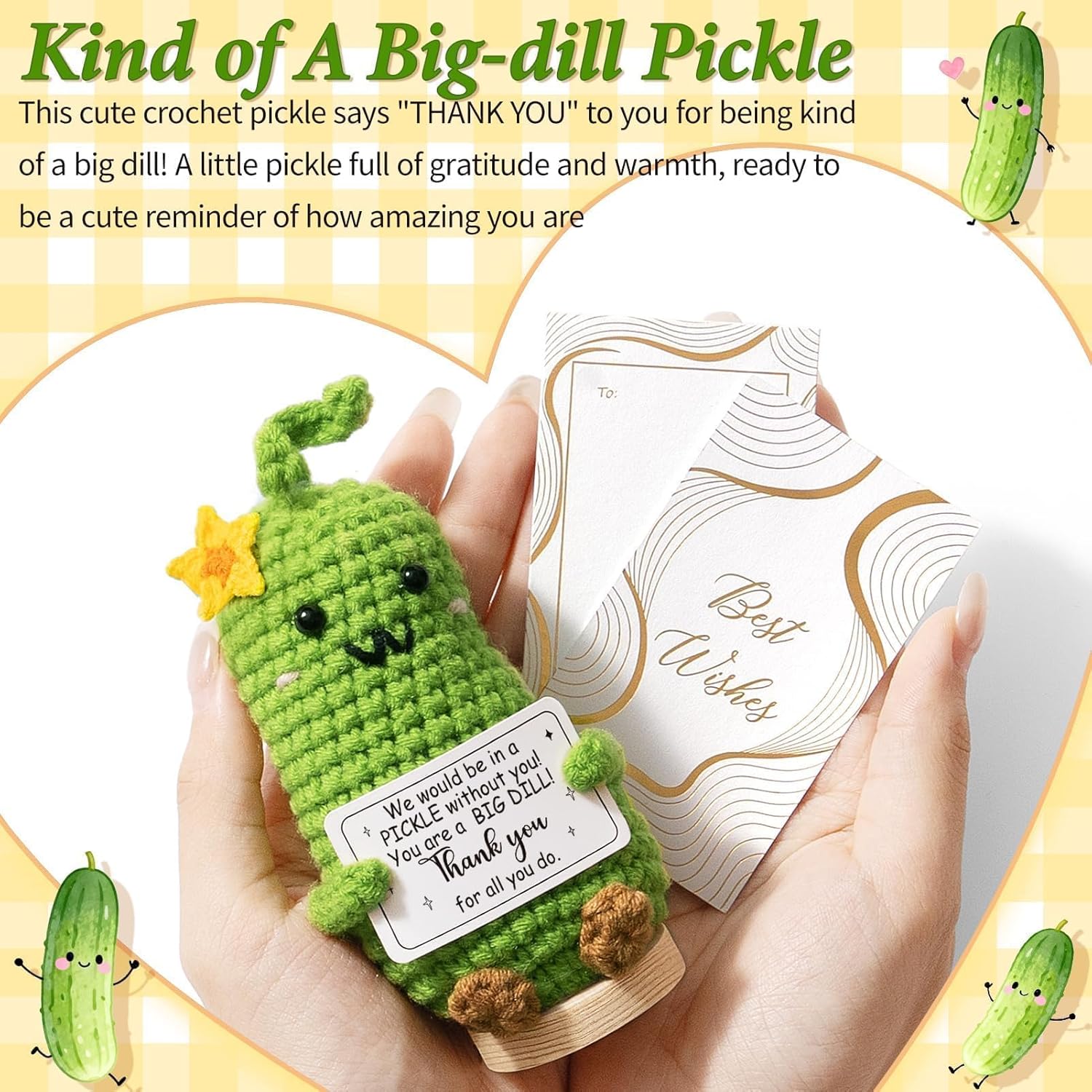6PCS Positive Crochet Vegetables & Fruits Thank You Gifts for Women, Employee Appreciation Gifts Emotional Support Crochet Buddies Administrative Professional Day Gift Easter Basket for Women Coworker