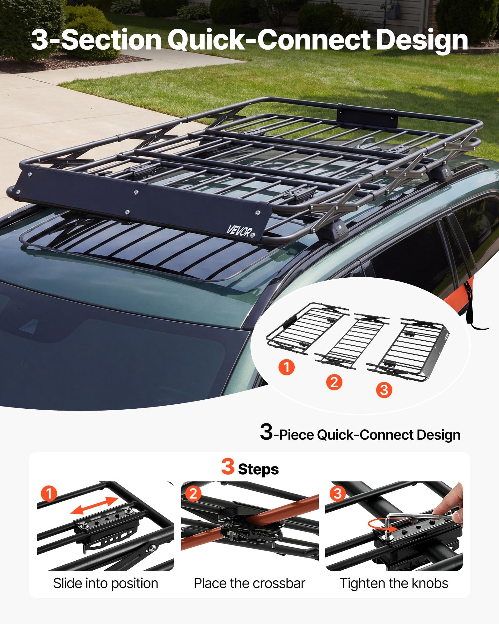 VEVOR Barra Portapacchi da Tetto da Auto, Portapacchi da Tetto per Auto 1626 x 990 x 102 mm Telaio Pieghevole a Forma di X, Carico max 90,72 kg Universale per SUV Furgoni, Campeggio, Viaggio, Pesca