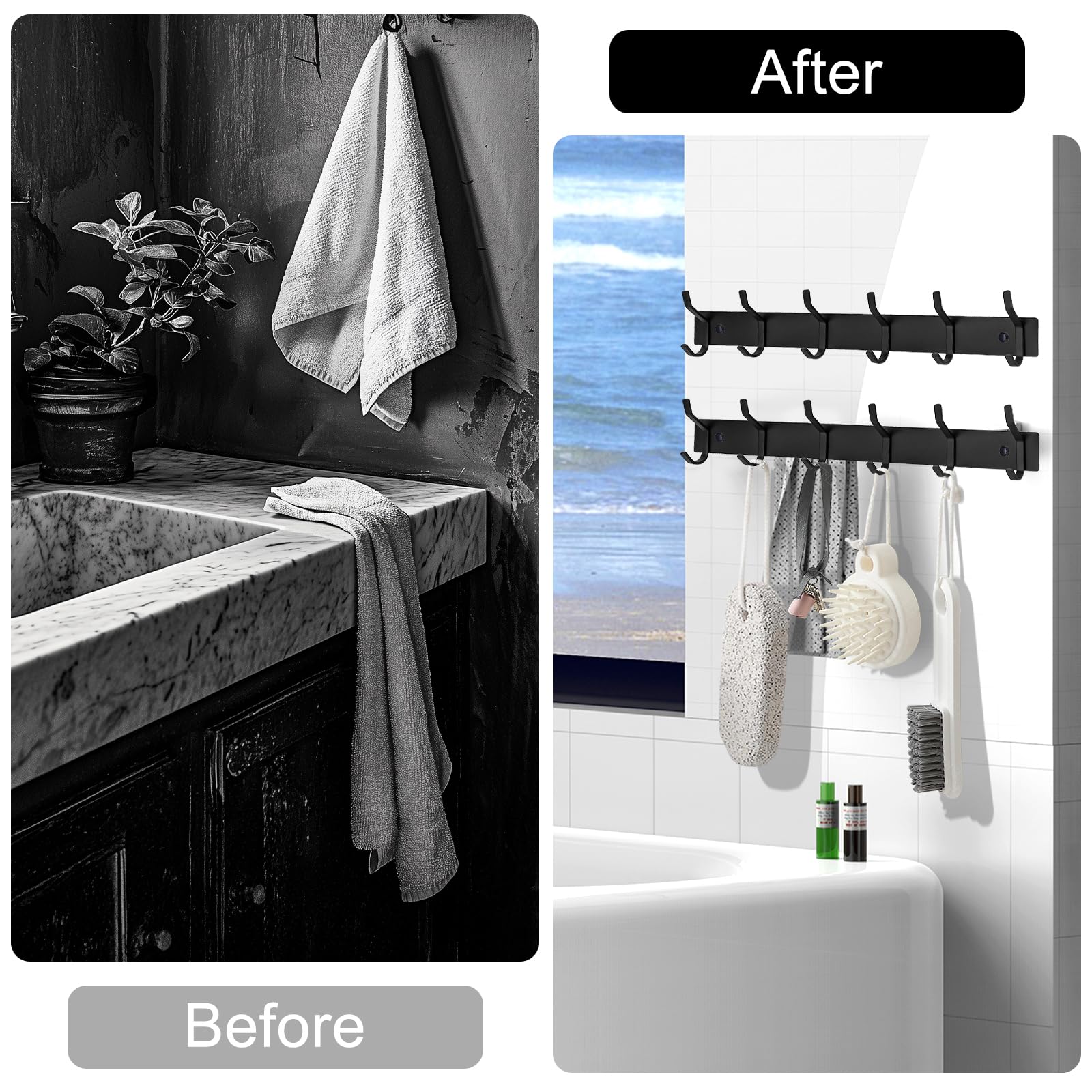 Organizador Pared Salón Dormitorio Juego De 2 Percheros De Pared YMYNY - 42 Cm, 4 Ganchos Triples, Estilo Rústico, Para Entrada, Baño O Dormitorio Perchero Pared