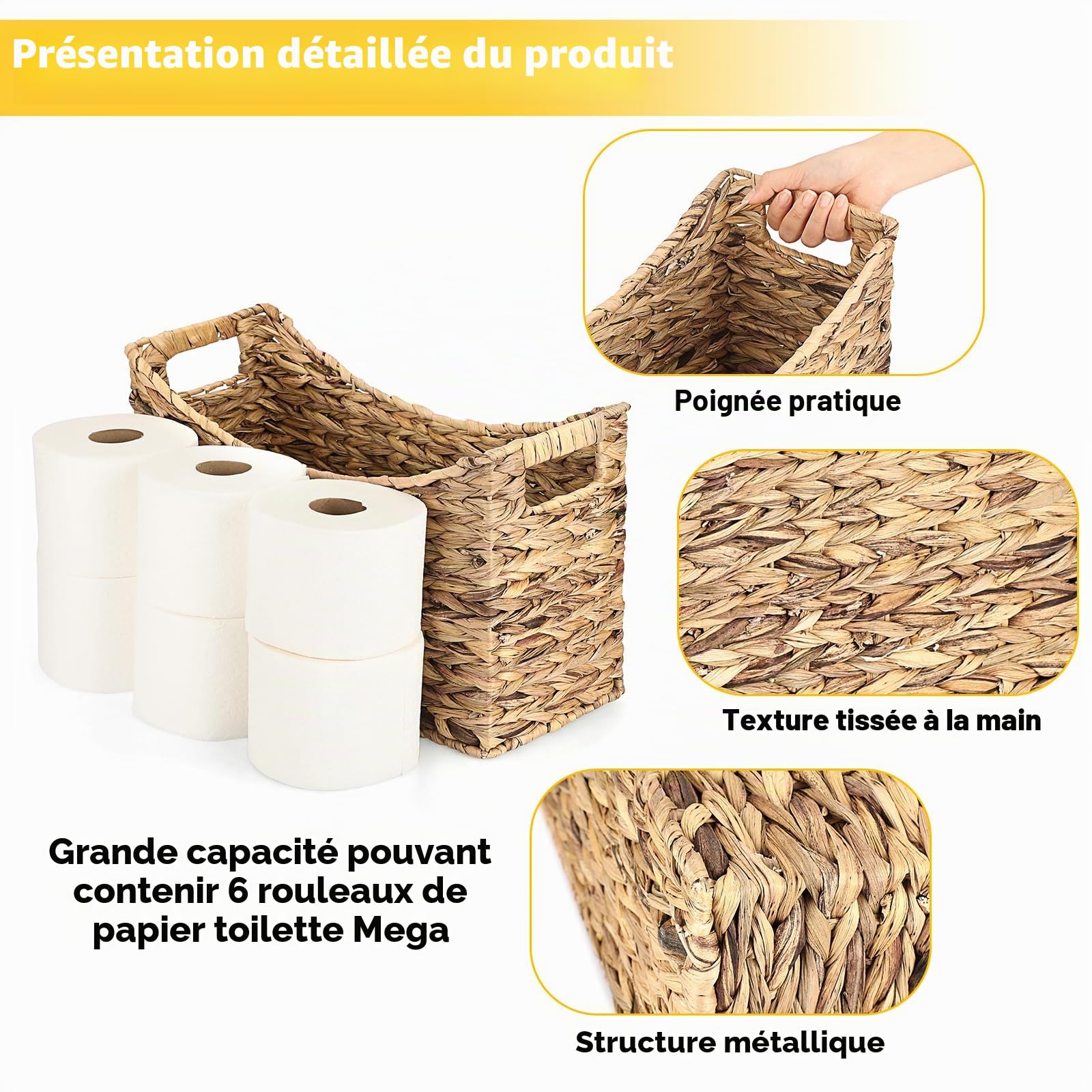 Porte-journaux robuste en jacinthe d'eau, panier de rangement tissé, porte-documents avec poignée, panier en osier pour livres, magazines, papiers comme décoration cadeau, 43 x 16 x 25 cm