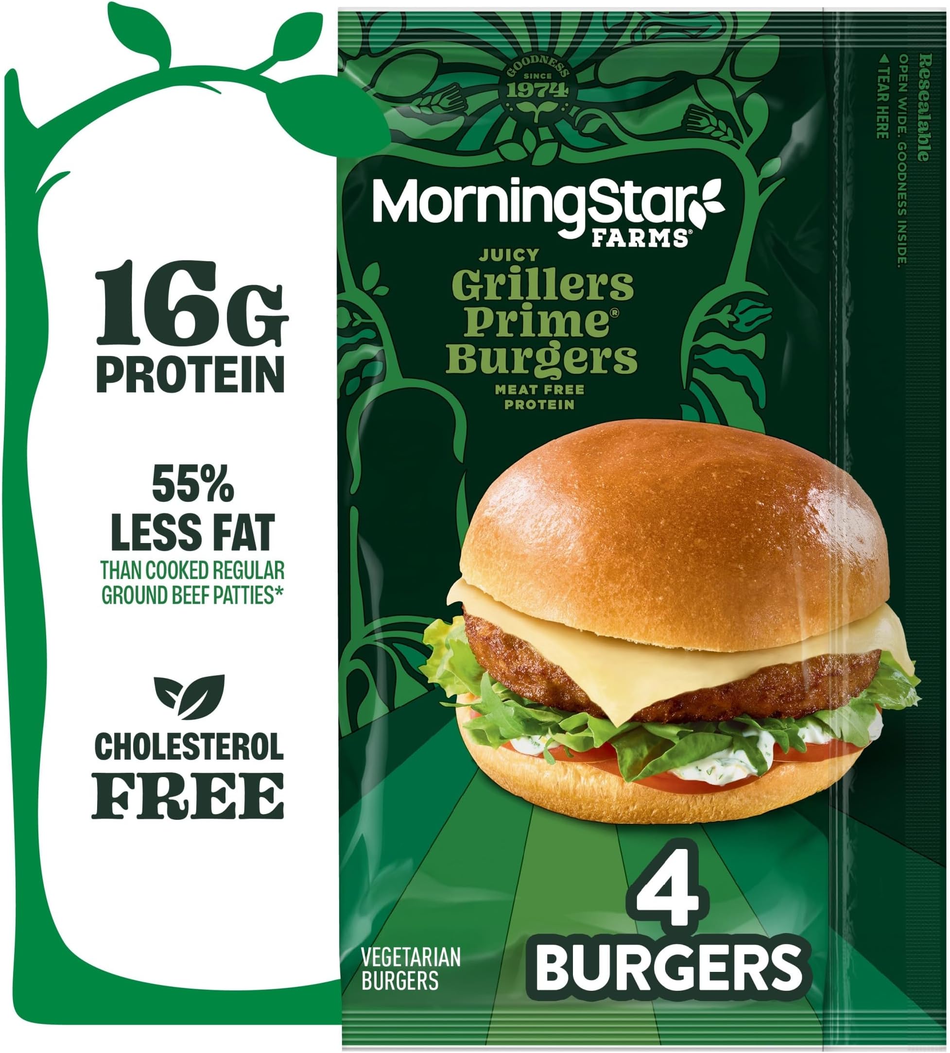 Veggie Burgers, Vegetarian Meat, Grillers Prime (4 Count)
