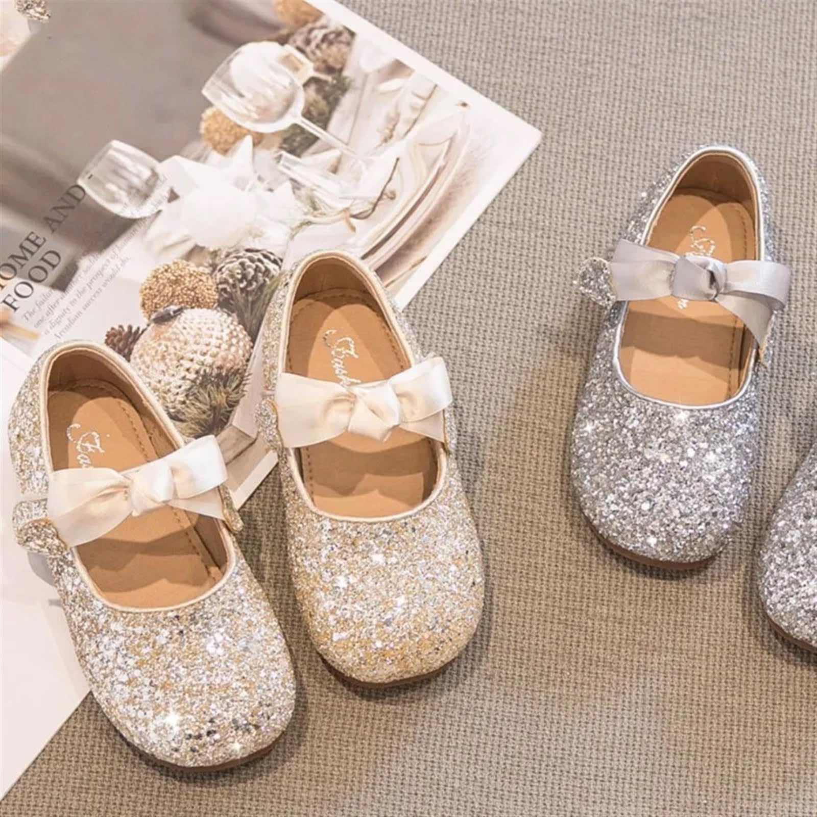 Ballettpantoffeln Mädchen Hochzeit Schuhe Silber Bling Pailletten Stoff Prinzessin Schuhe Wohnungen Dance Show Party(Silver,34)