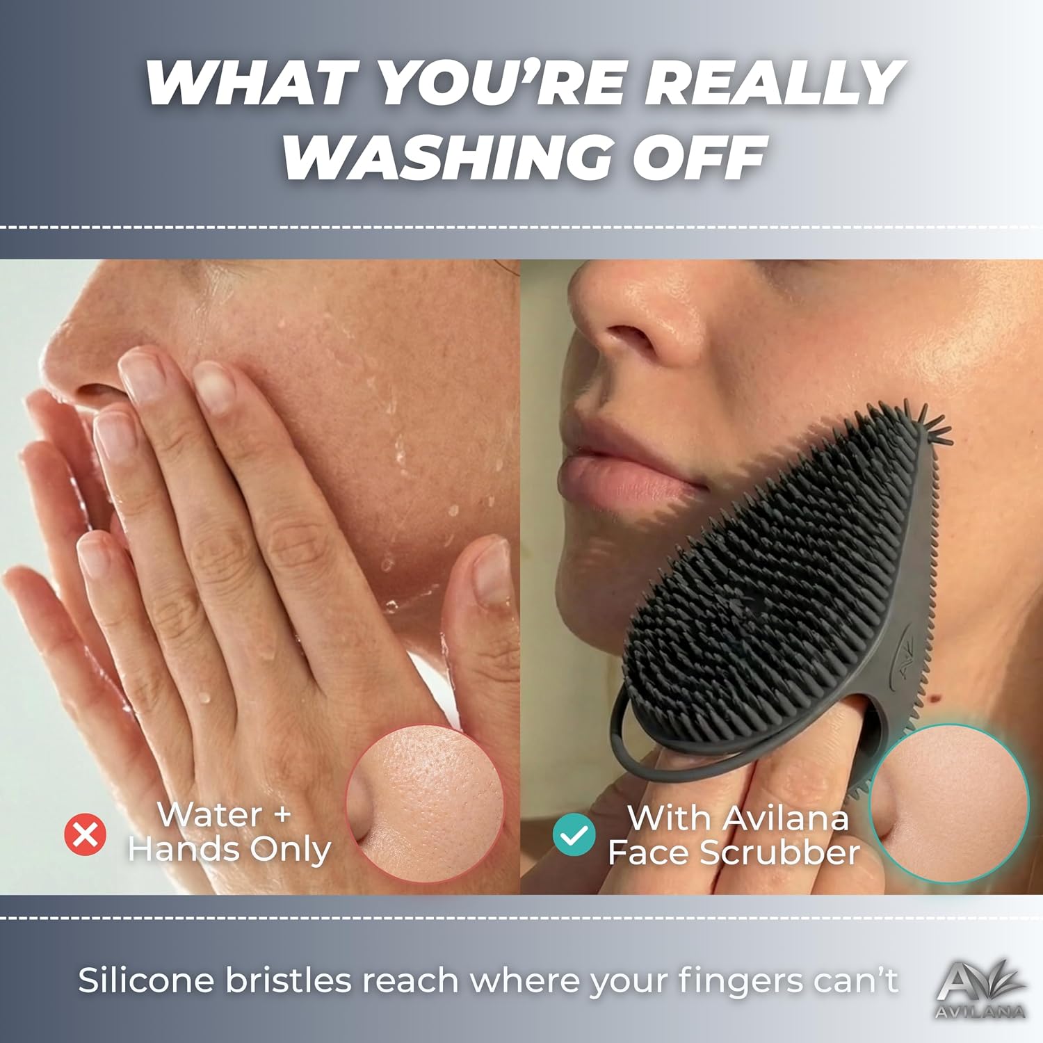 Avilana Silicone Face Scrubber — Dual Sided Facial Cleansing Brush with Nose Tip — Soft Face Exfoliator for Pore Deep Cleaning — Food Grade Face Wash Brush for All Skin Types (Blue)