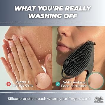 Avilana Silicone Face Scrubber Dual Sided Facial Cleansing Brush with Nose Tip Soft Face Exfoliator for Pore Deep Cleaning Food Grade Face Wash Brush for All Skin Types (Pink)
