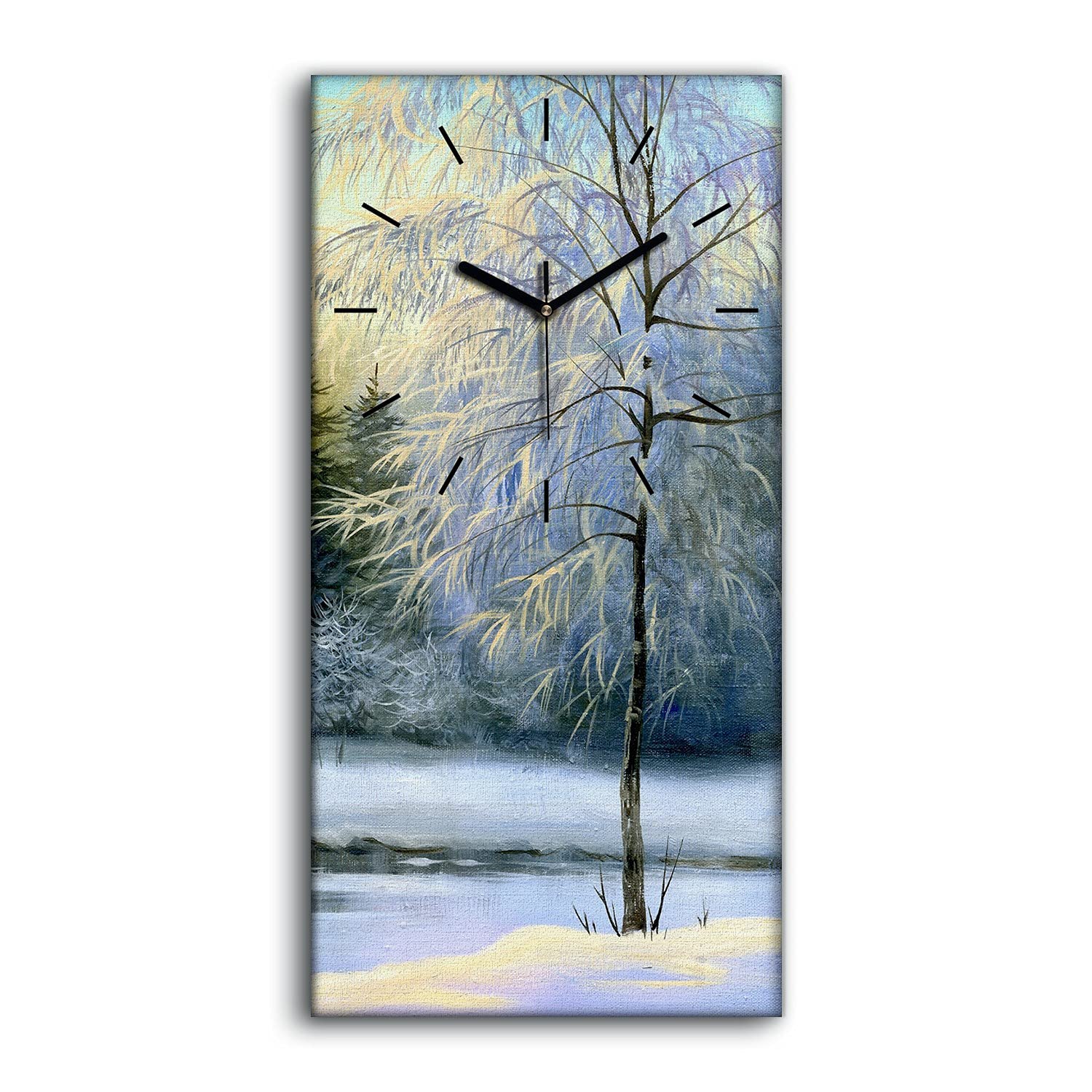 Horloge sur toile 30x60cm tableau art mural moderne forêt d'hiver