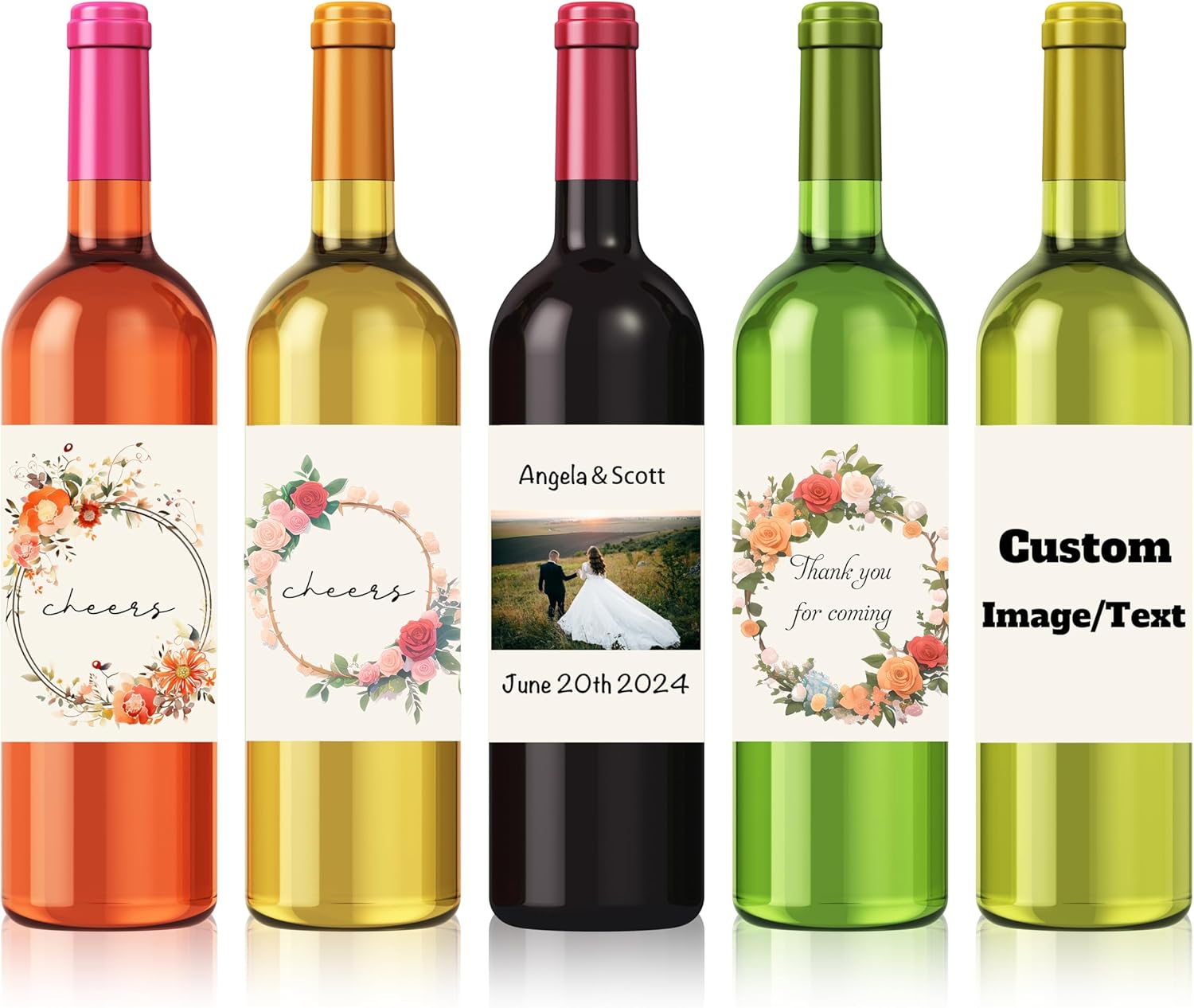 25-105pcs Personalized Wedding Wine Bottle Labels, Custom Gift Wine Bottle Stickers with Photo/Text, Waterproof Wine Stickers for Wedding, Engagement, Anniversary, Birthday (4 x 5 inch)