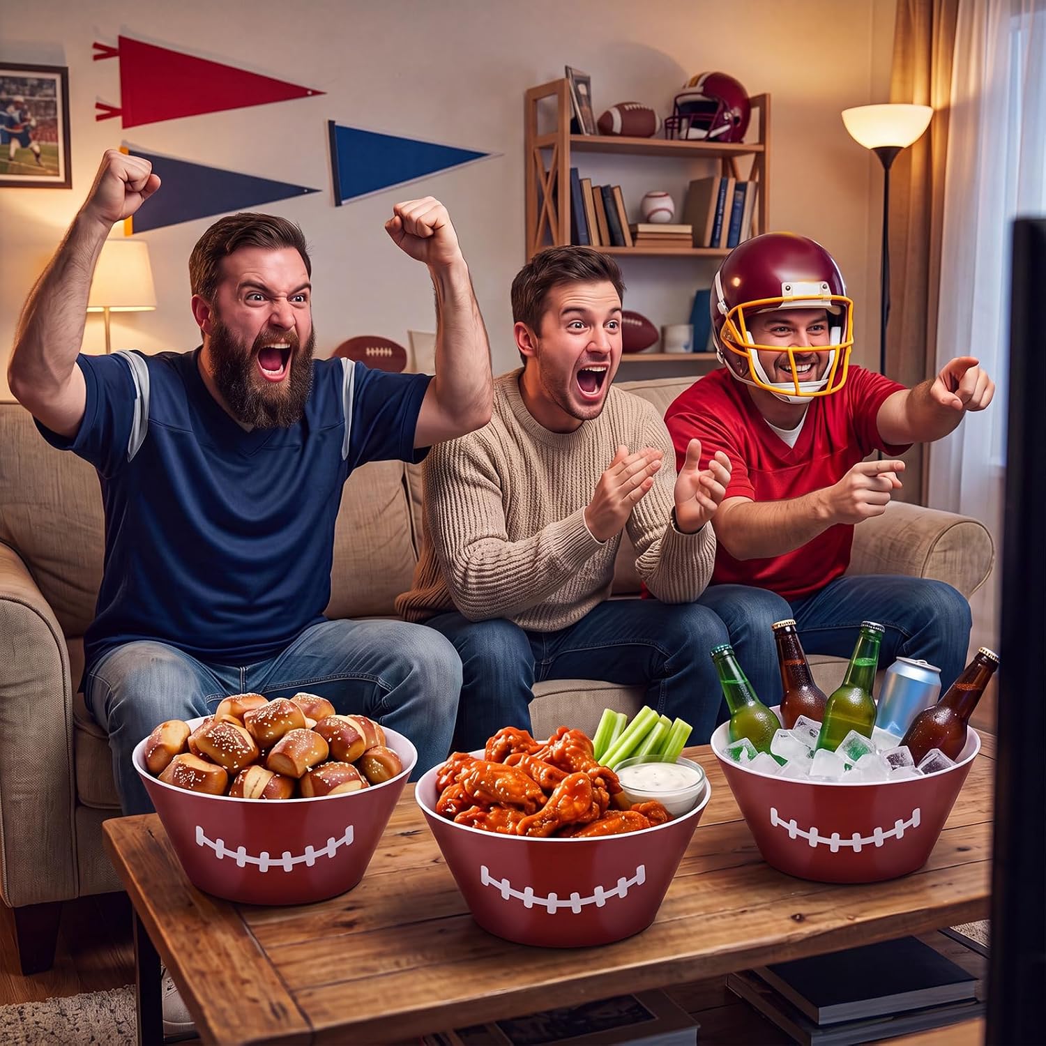 3 Pcs 10'' Large Football Serving Bowls Melamine Snack Bowls