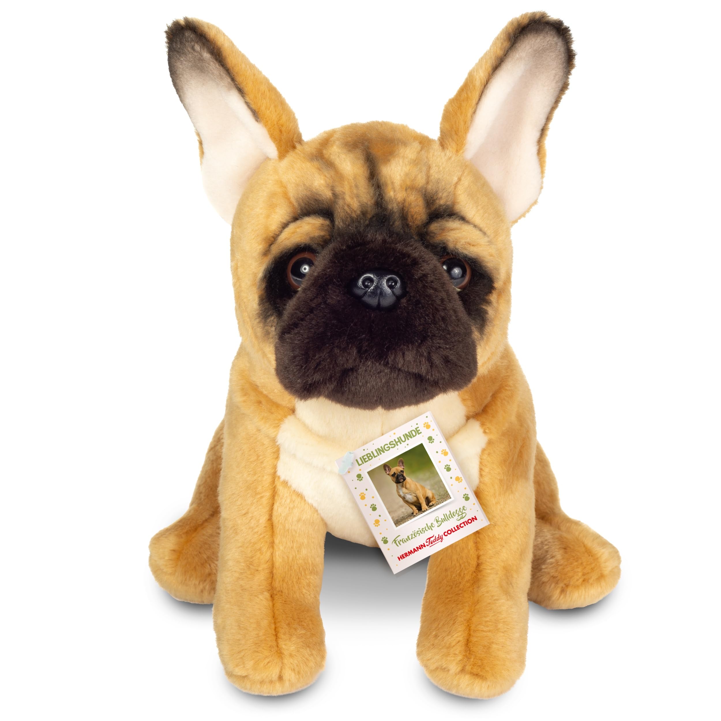 Teddy Hermann 91987 French Bulldog 27 cm, Special Edition "Favorite Dogs", cuddly toy with 75% recycled filling material