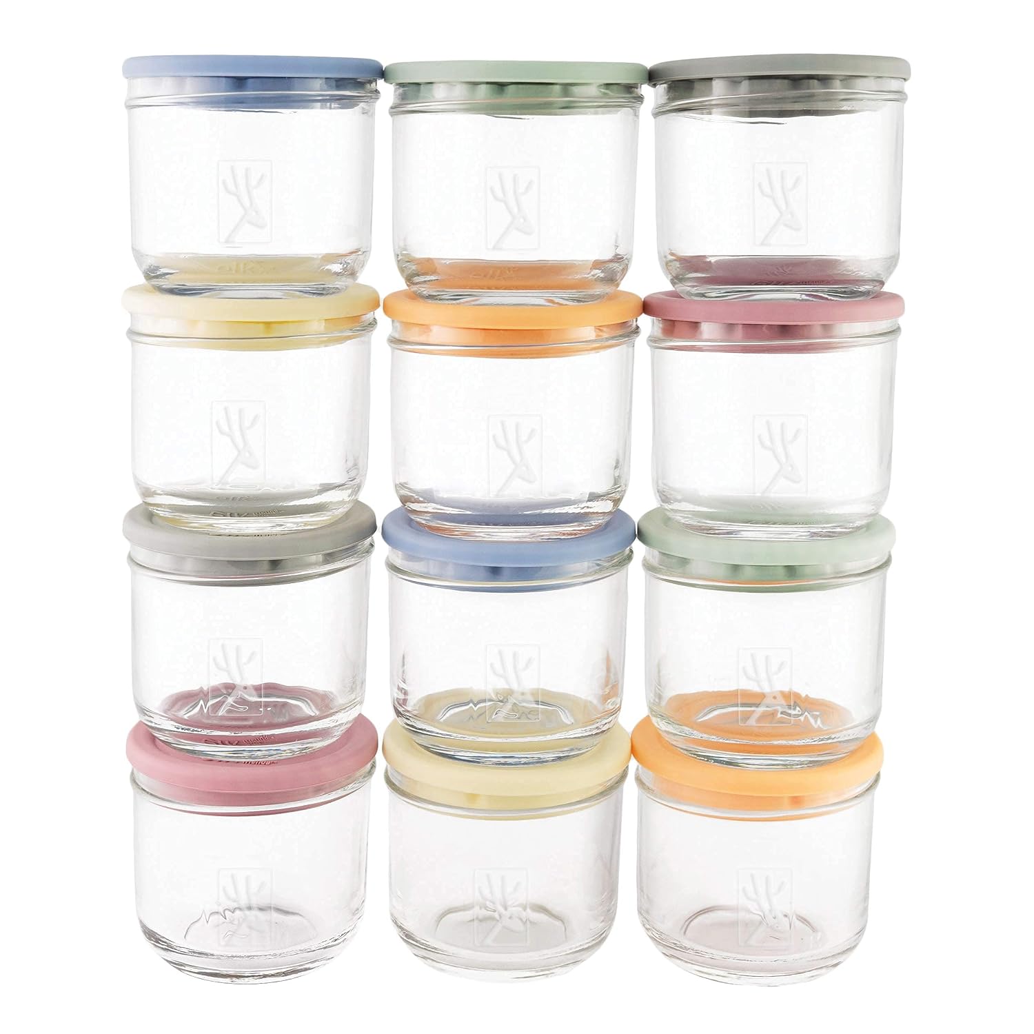 Elk and Friends 5oz Borosilicate Glass Baby Food Storage Jars with Silicone Lid | Available in 12 or 6 Set | Strong Glass | Storage Containers | Microwave, Oven & Dishwasher Safe | Infant and Babies