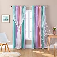 Vista 12 de XiDi Cortinas opacas para dormitorio de niñas, diseño de princesa unicornio arcoíris, 72 pulgadas de largo, rosa/azul