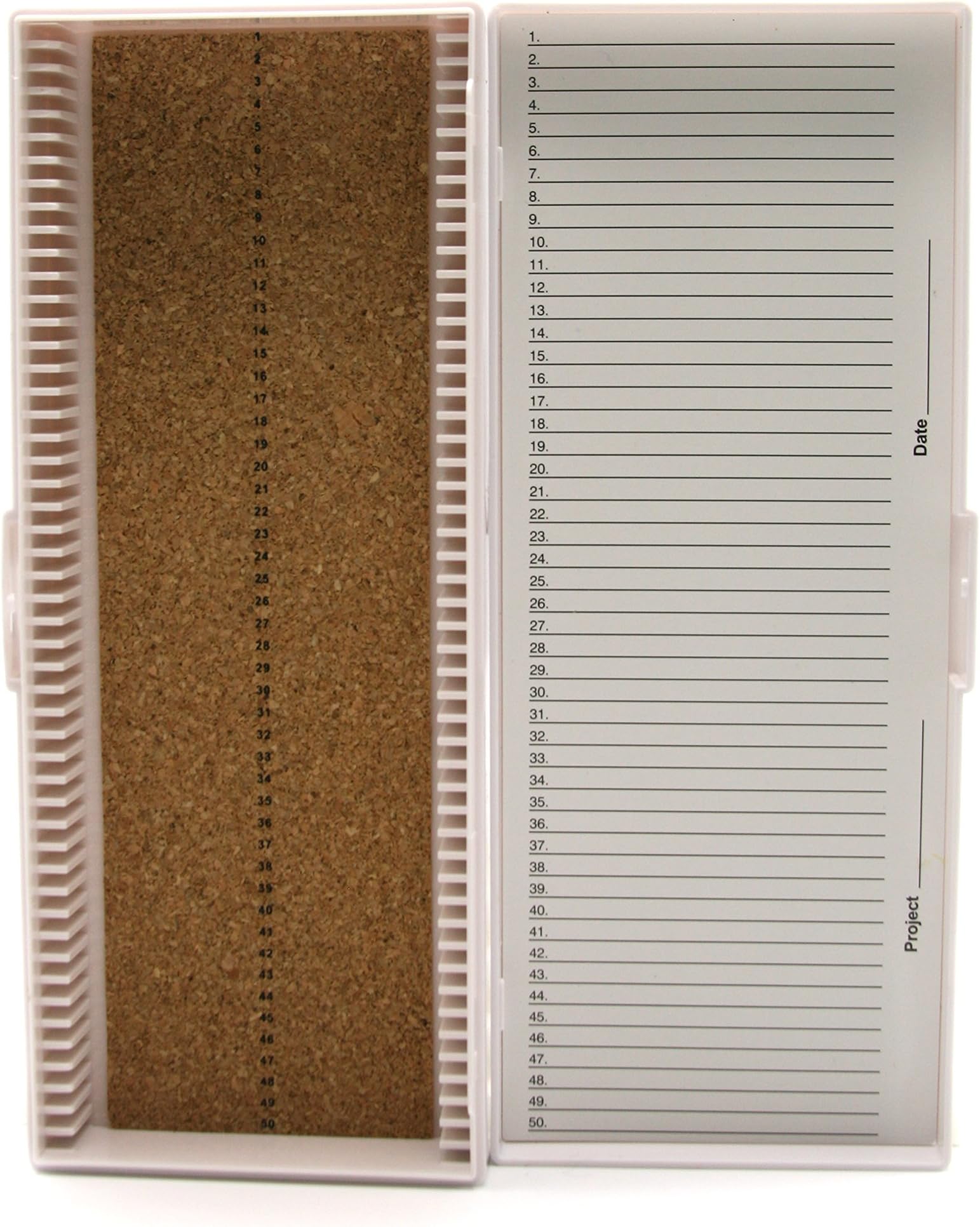 HD15996C White Cork Lined 50 Place Microscope Slide Box, 8.3" Length x 3.38" Width x 1.25" Height