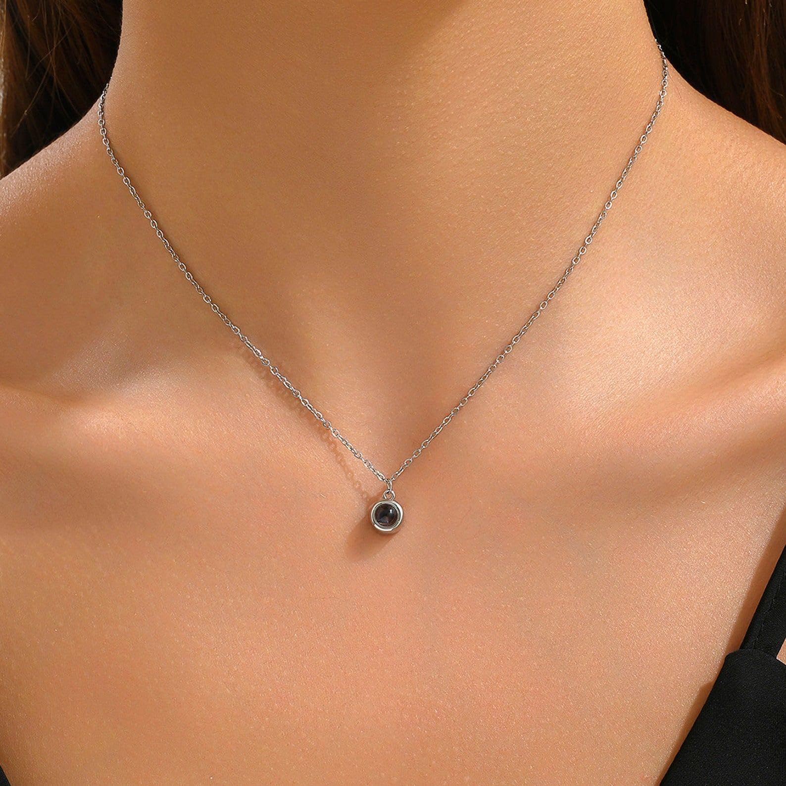 Rotondo Perlina Foto Proiezione Collana argento sterling 925 Personalizzato Collana di foto Ciondolo commemorativo per la sua mamma Giorno di San Valentino fatto a mano