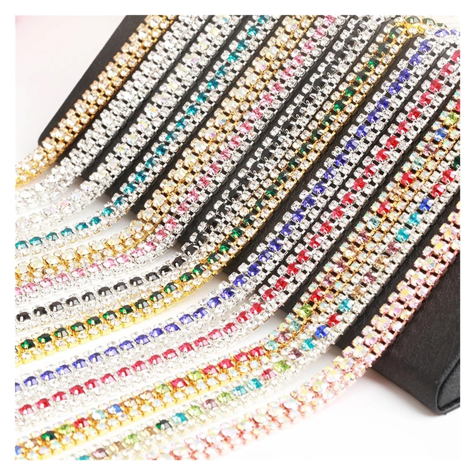 1 Yard 25 Kleuren Crystal Strass Ketting Met Acryl Steen Strass Trimmen for Bruiloft Bruids Applique (Color : Gold with Black AB