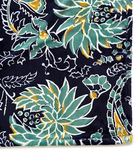 Vista 154 de Vera Bradley - Manta de felpa, gris, King Azulejo Plaza,Java azul marino y blanco,Floral Sea Air,Macarrón Anémonas,Bachelor Buttons Azul