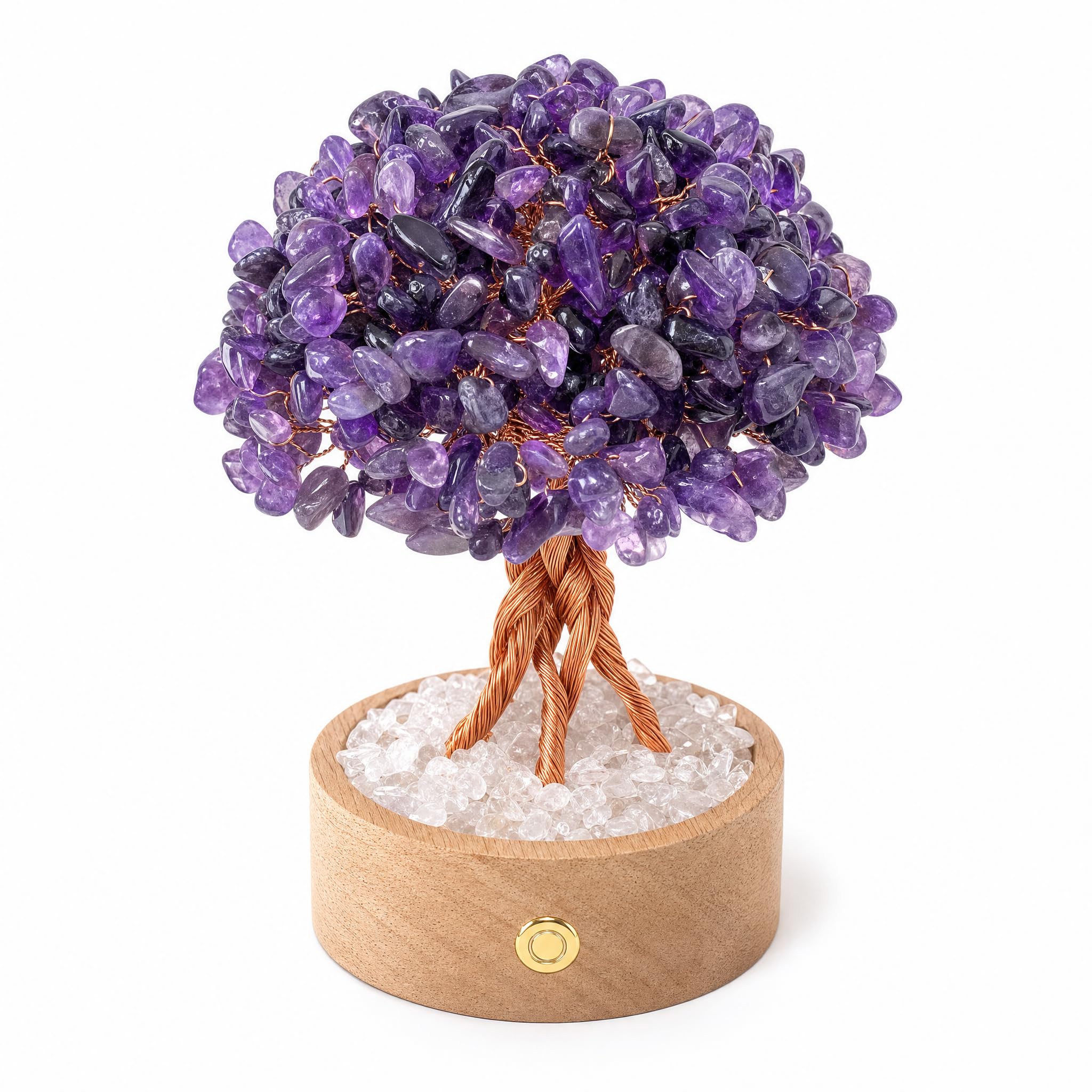 Fatonio Amethyst Crystal Bonsai Tree with Illuminated Wooden Base