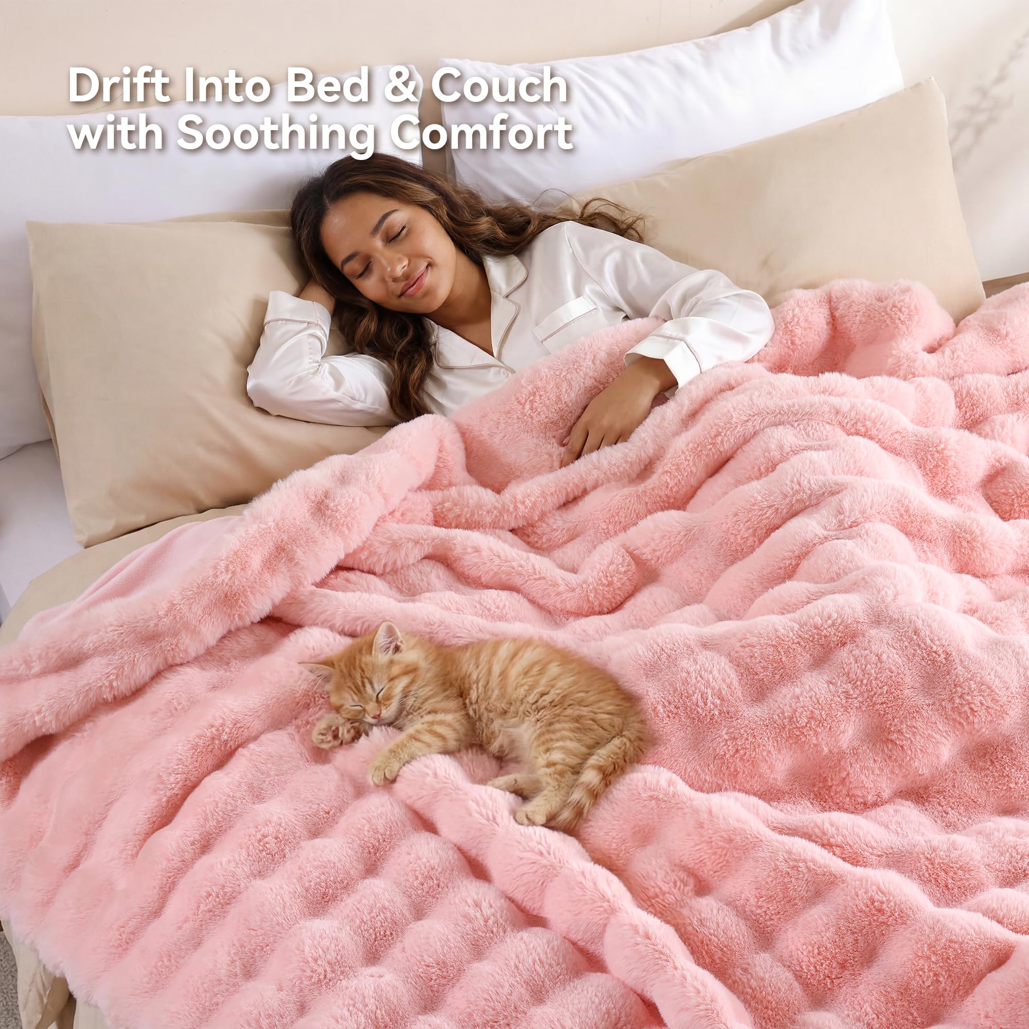 Best Dreamer Blanket Picks for 2026 1 Smoofy Faux Rabbit Fur Throw for Couch - Blush Pink Bubble Blanket 50'x60' — product photo