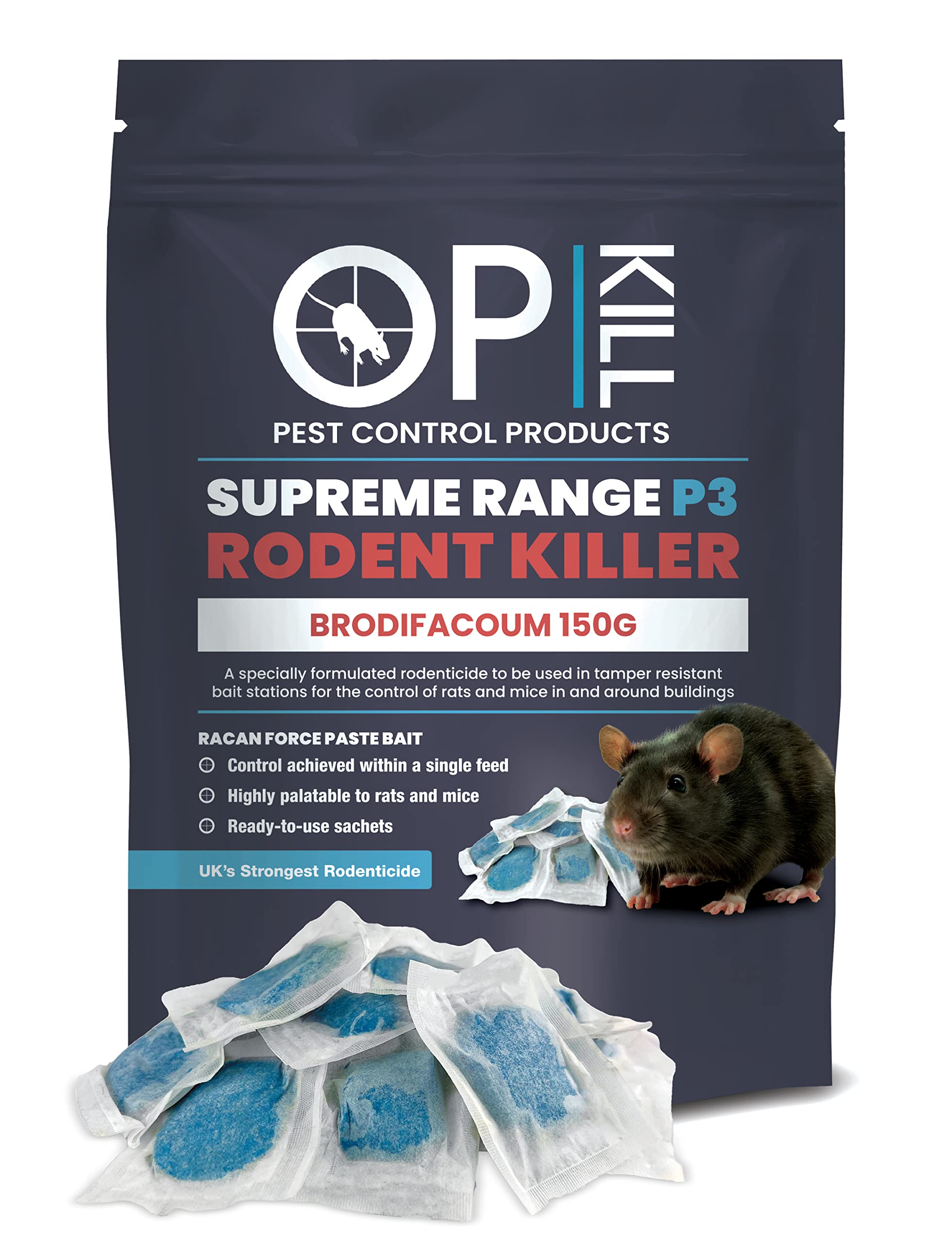Rat Poison & Mouse killer - 150g Strongest Supreme Range Bait Available Single Feed Fast acting and Safe for Professional and Domestic use Professional Choice Paste 150G Sachets