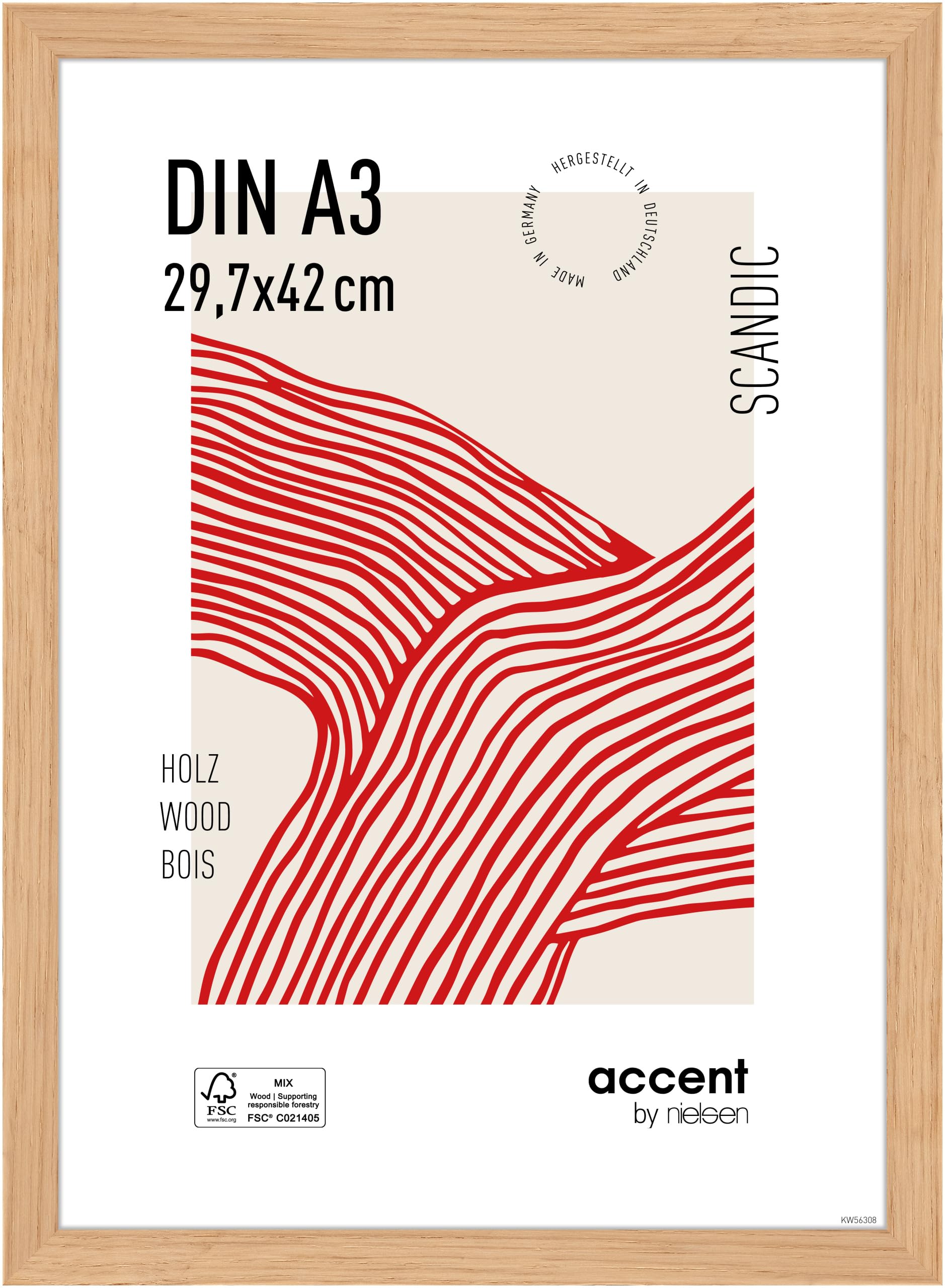 Accent By Nielsen Oak Scandic - Wooden Picture Frame - A3, 29.7X42cm With Float Glass – Modern Scandinavian Design