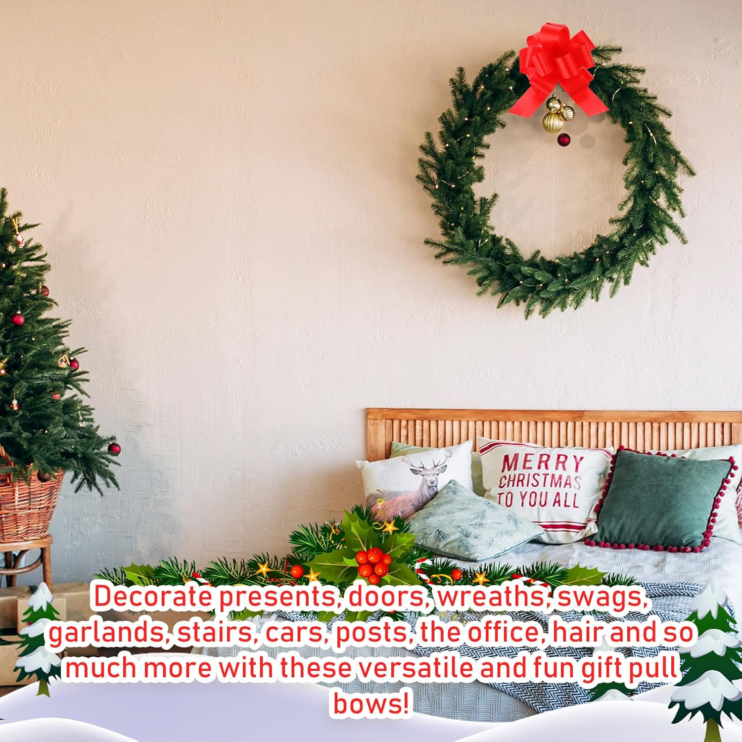 Poen 30 Pieces Christmas Pull Bows Gift Wrapping 5 Inch Large Ribbon Pull Bows Red for Holiday Gift Bag Box Basket Presents Birthday Wedding Xmas Wrap Accessory Decor