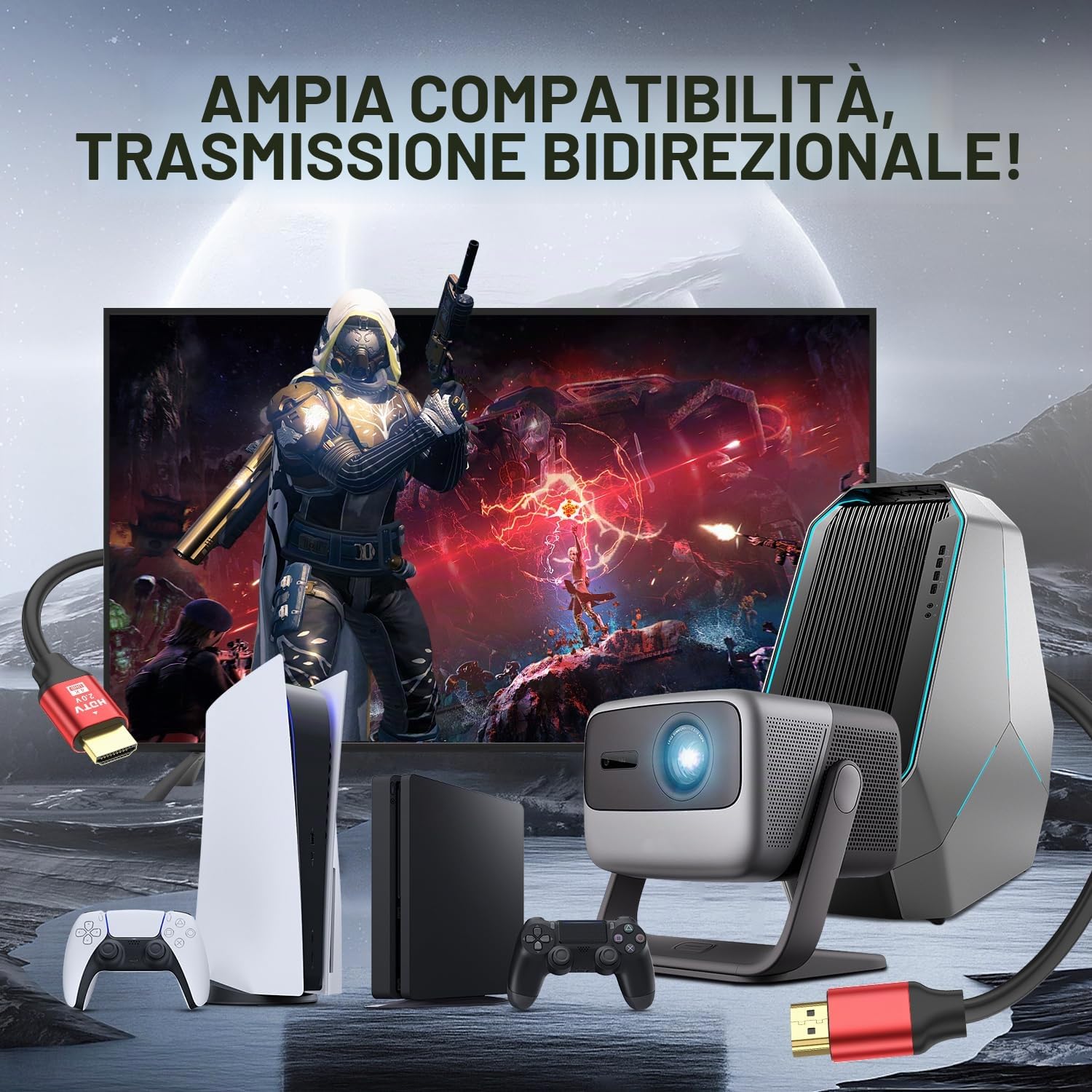 4K cavo Hdmi 25M, cavo HDMI 2.0 ad alta velocità 4K@60Hz 18Gbps, Ultra HD, ritorno audio Ethernet, video 2K, 1080p, 3D, Arc, HDR compatibile con Xbox, PS5, HDTV, laptop ect. (Rosso)
