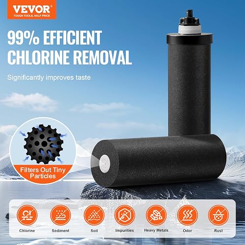VEVOR Système de Filtration d'Eau par Gravité 8,5 L, Filtre à Eau par Gravité de Comptoir, en Inox 304, Réduction du Plomb et jusqu'à 99% du Chlore, avec 2 Filtres à Charbon et Robinet, Domicile - 2