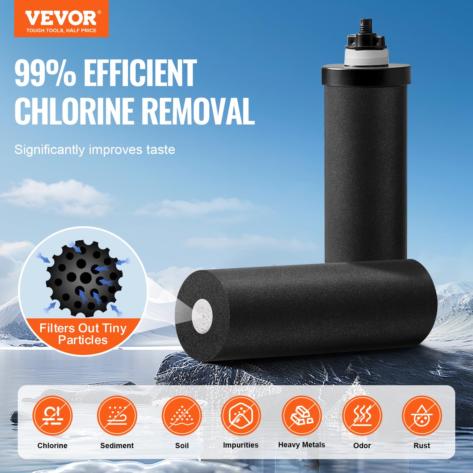 VEVOR Sistema di Filtraggio Acqua a Gravità Sistema da banco in Acciaio Inox Sistema Filtraggio Acqua 7+8,5 L, Riduce Piombo Cloro, Filtraggio Acqua con 2 Filtri al Carbone Rubinetto Camping RV Home