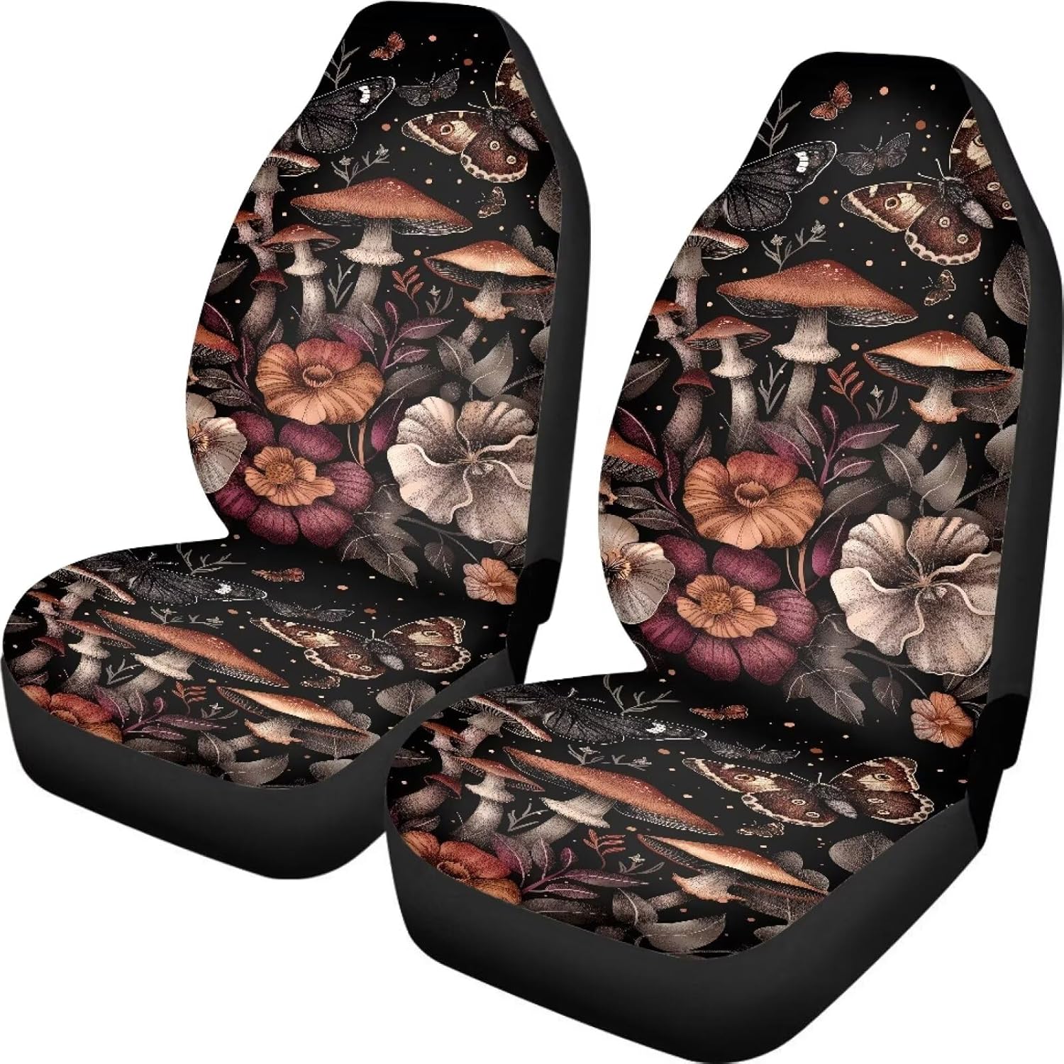 Mushroom Butterfly Flower Pattern Auto Seat Covers, Waterproof Car Cushion Covers Stretchy Vehicle Interior Decorative Fit for Most Vehicle, Cars, SUV