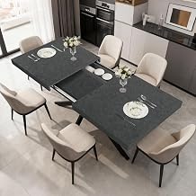 55"-70.9" Extendable Dining Table - Hidden Storage, Sturdy X Legs, Black