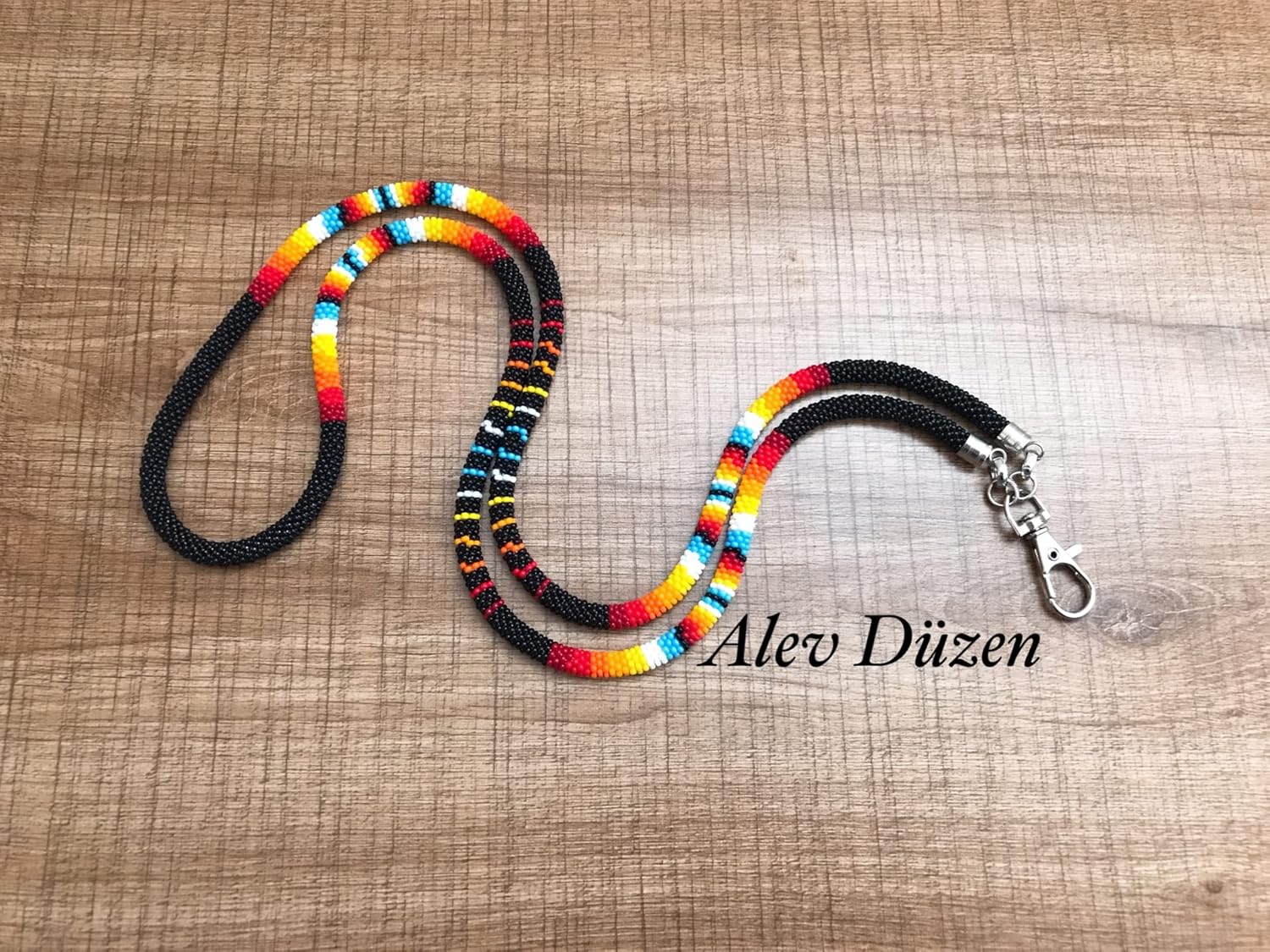 Native American style Design Bead Crcohet Lanyard, beaded badge holder, beaded lanyard, teacher ID card holder, nurse lanyard