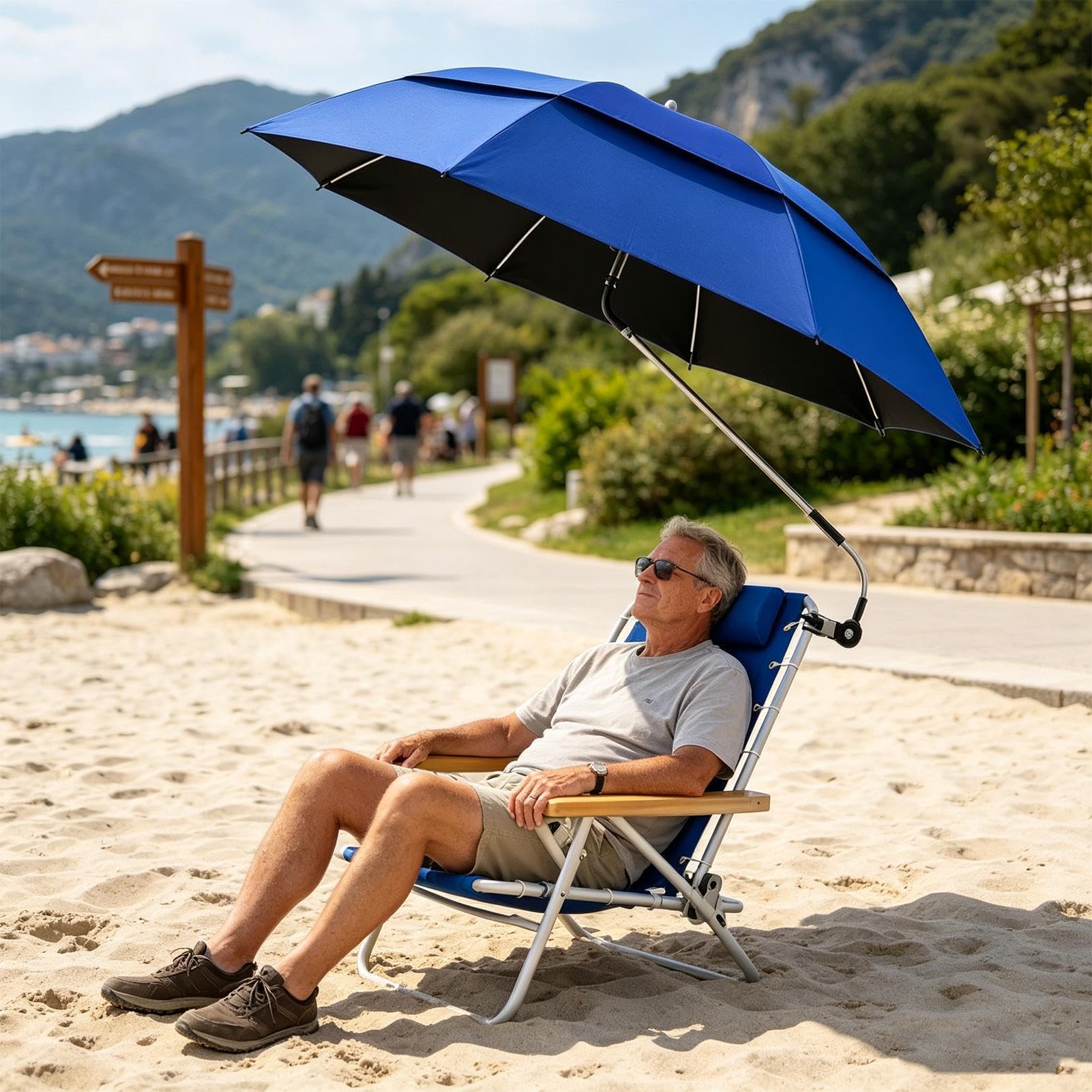 Parasol Con Clip Para Tumbona Toldo Doble Ajustable 180° UPF 50+ | Sombrilla Parasol Para Silla Para Exterior Playa Tomar El Sol Viajes Vacaciones Camping Picnics Patio Silla De Ruedas