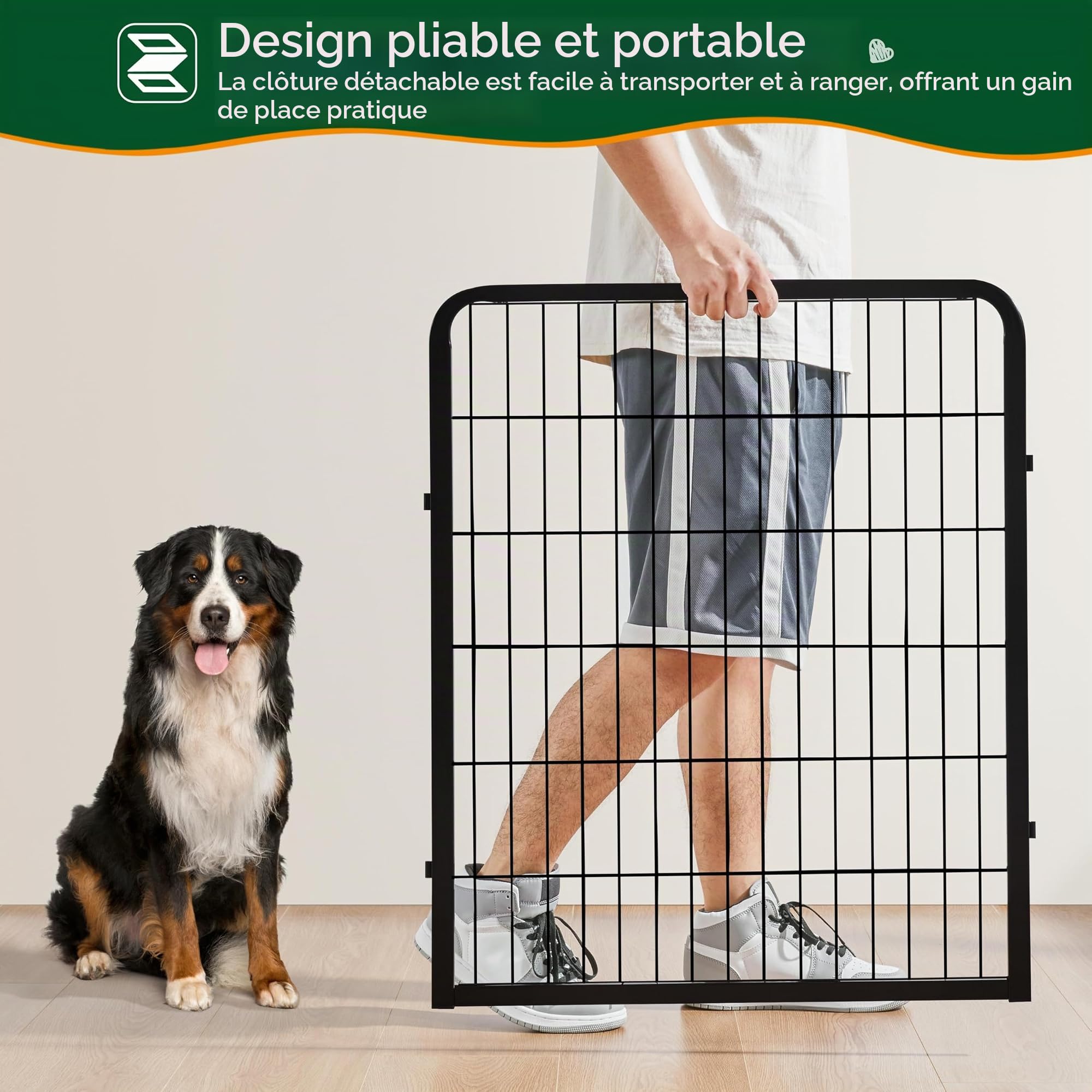 Abician Enclos Chiens Chiot Clôture Chenil en Métal 6 Panneaux 65x80 cm | Parc Chien Pliant Lapin Canard Rongeur Cage pour chien Exterieur avec piquets à Sommet Ovale et Plat intérieur/extérieur Noir