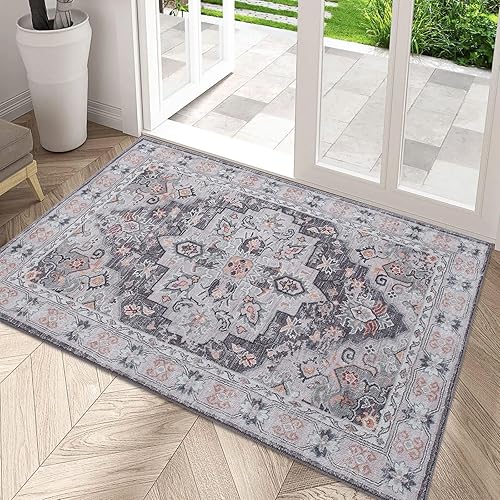 Tapetes para puerta de interior de 2 x 3 pulgadas, pequeños, lavables, antideslizantes, estilo bohemio, tribal, vintage, estampado floral, medallón,