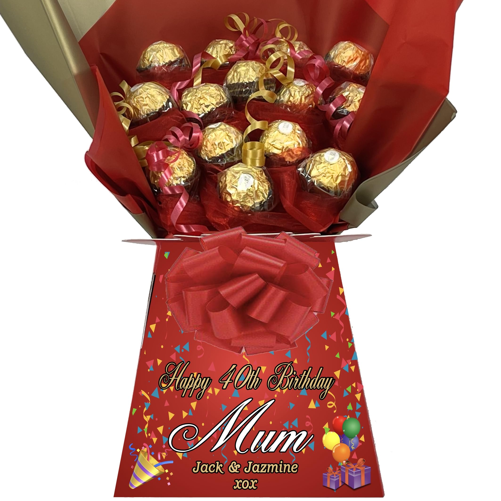 Personalised Chocolate Gift Hamper Bouquet Compatible With (FERRERO) RED