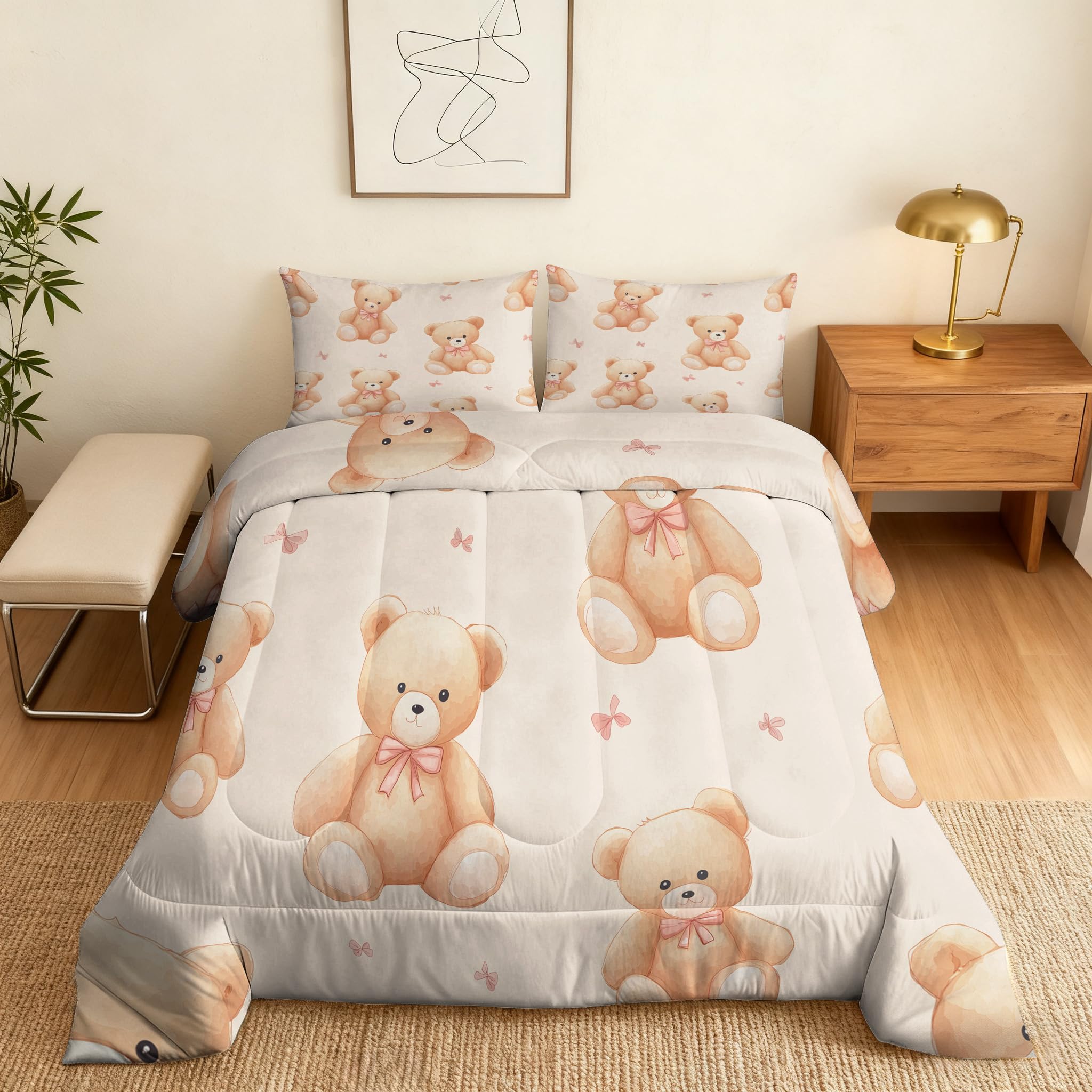Teddybär Bettdecke 135x200 4 Jahreszeiten, Bär Cute Kinder Tiere Bettdecke Ohne Bezug Warm Steppdecke Ganzjahresdecke Mit Kissenbezug, Schlafzimmer Deko Teddybär