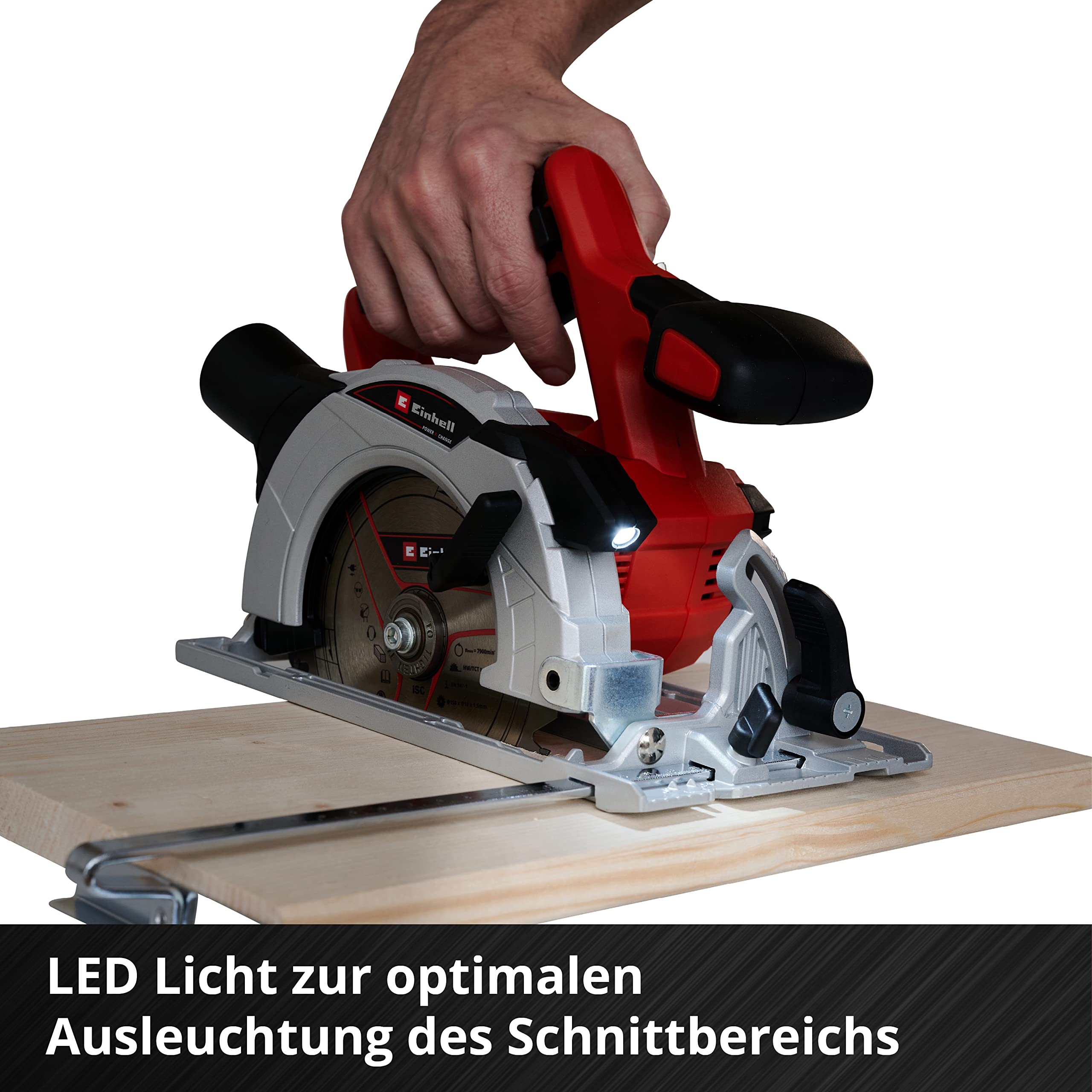 Einhell Akku-Handkreissäge TE-CS 18/150 Li Power X-Change (Lithium Ionen, Schnitttiefe + Neigungswinkel werkzeuglos einstellbar, LEDs, inkl. 4,0 Ah Akku und Ladegerät)