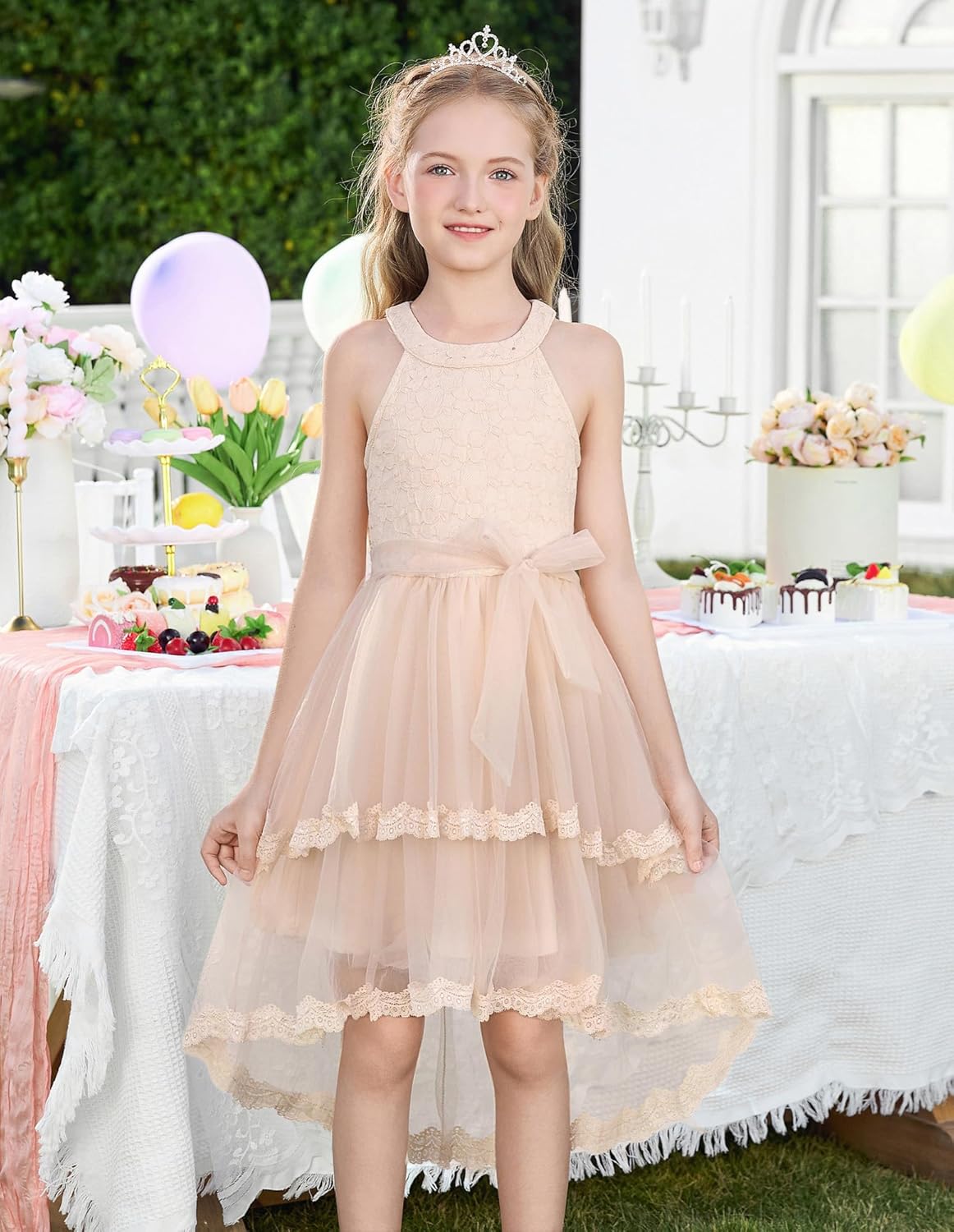 GRACE KARIN Flower Girl Dress Kids Wedding Guest Birthday Party Formal Lace Tulle Princess High Low Dresses 5-10Y - Image 8