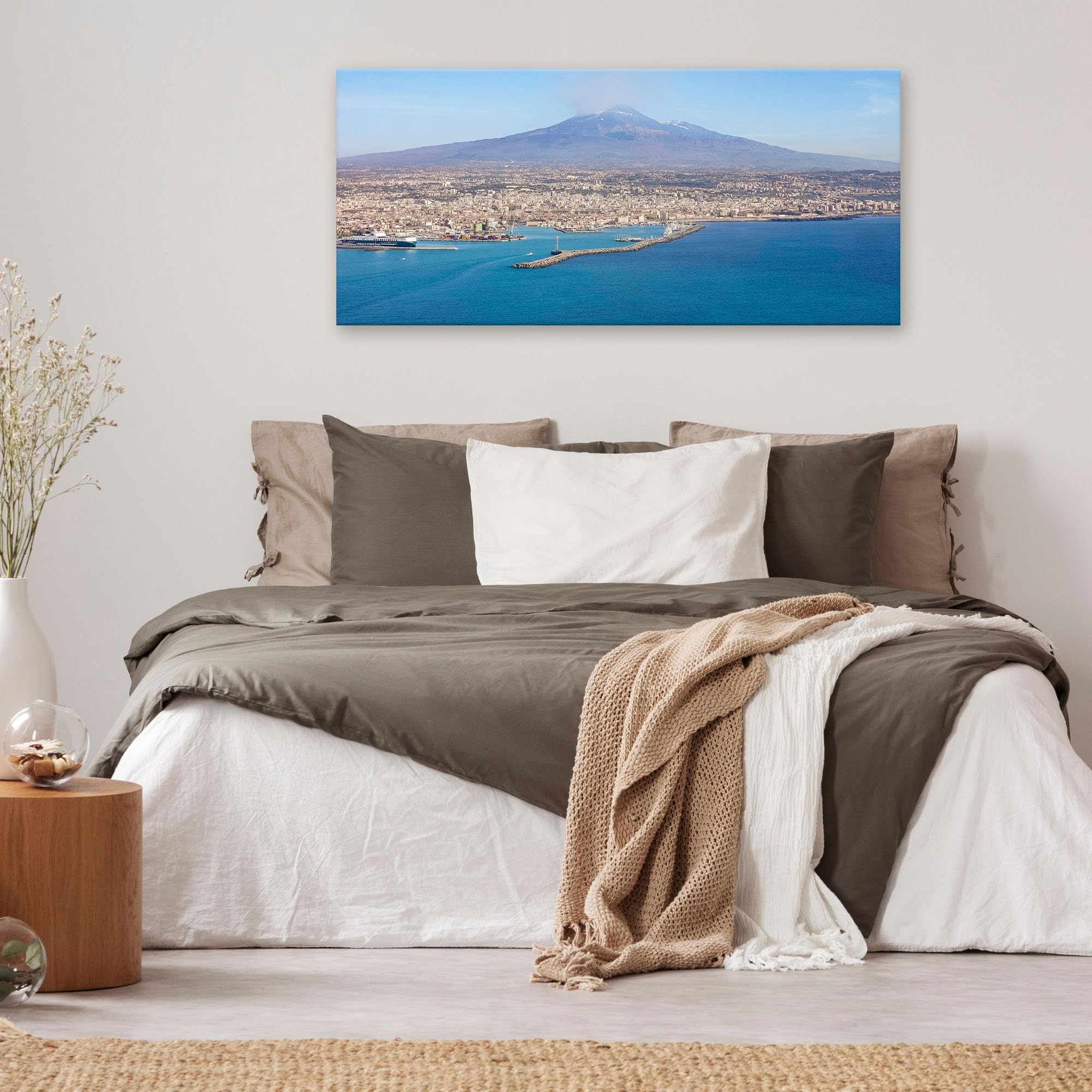 Lupia - Quadro moderno su Tela Canvas DEEP 65X143 cm, con paesaggi e localismi italiani, per casa, soggiorno, capezzale camera da letto, hotel, ufficio, CATANIA - PANORAMA ETNA