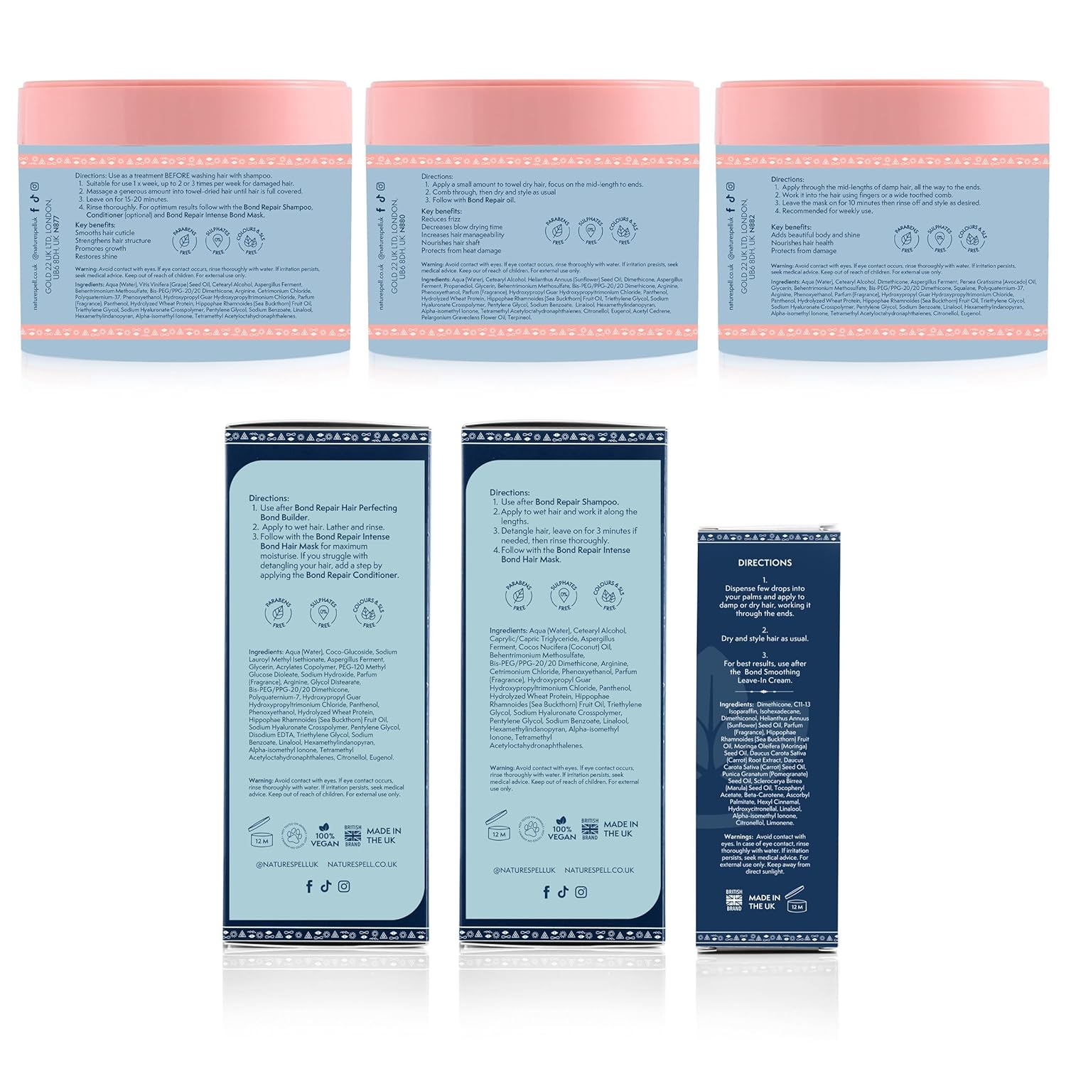 Nature Spell Bond Repair Haircare Collection, Sulfate & Paraben Free, Moisturizes & Nourishes Dry Hair, with Shampoo & Conditioner, Hair Mask, Bond Builder, Leave-In Cream and Oil, Vegan, Pack of 6 - Image 9