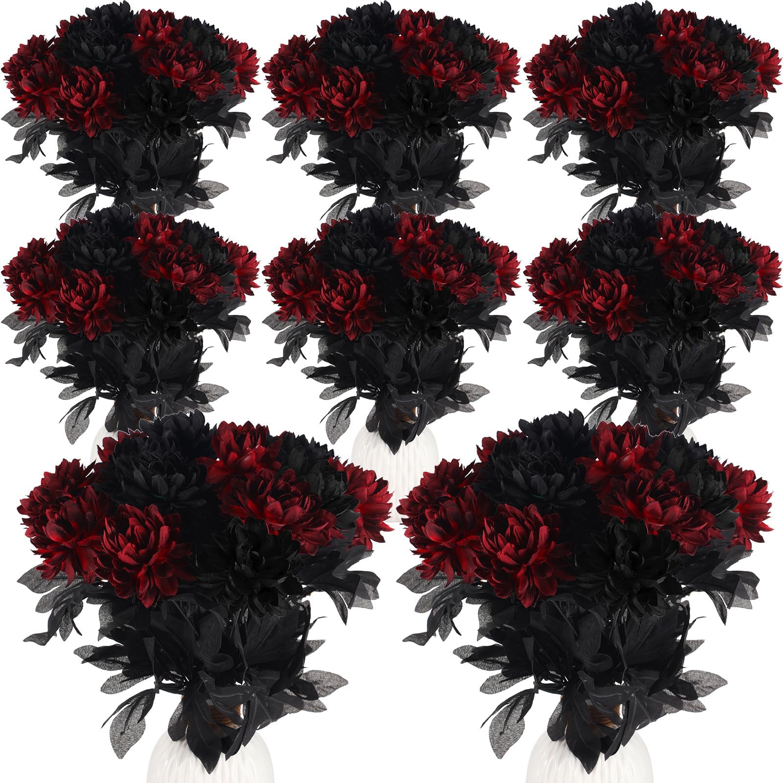 Tigeen60 Pcs Burgundy Flowers Wine Red Dahlias Artificial Flowers with Stems Faux Silk Dahlia Bouquet Long Stem for Wedding Halloween Bridal Bouquet Harvest Table Centerpieces Home Decor