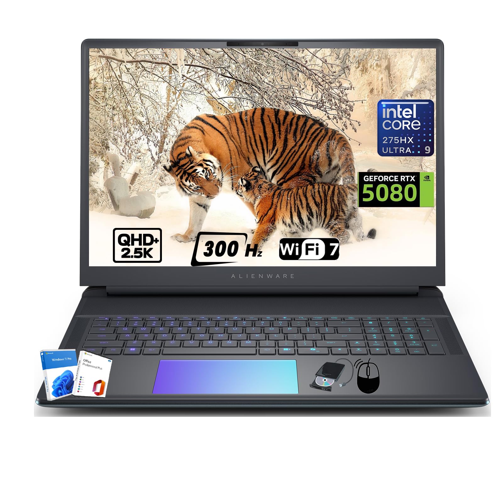 Alienware 18 Area-51(2025) Gaming Laptop - NVIDIA RTX 5080(16GB GDDR7), Intel Ultra 9 275HX(Up to 5.4GHz), 18" 300Hz 2.5 K Display, Backlit KB, 4K Camera, Win 11 Pro, Office Pro(64GB DDR5, 2TB SSD) 64GB RAM | 2TB SSD