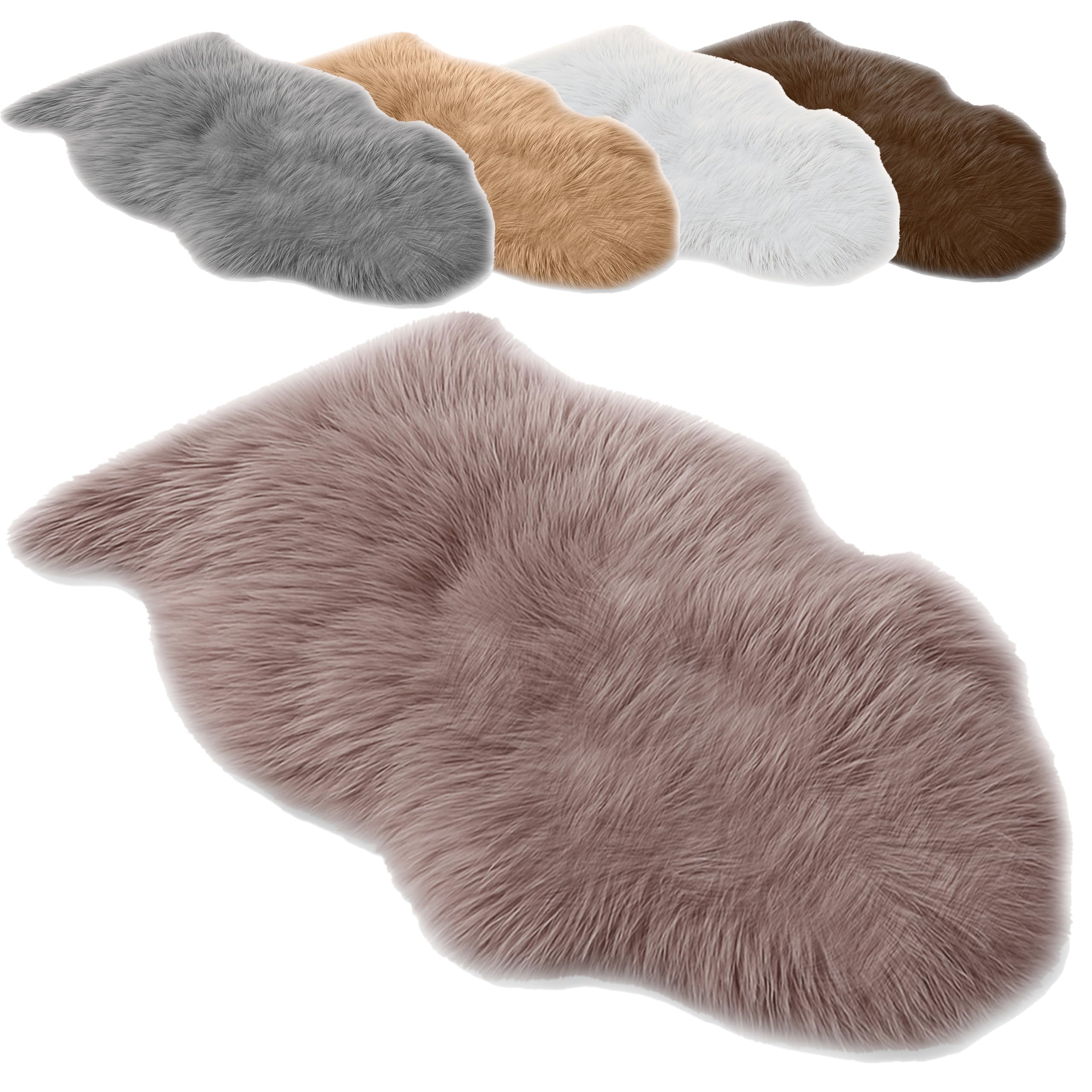 Schaffell Teppich Echtes Lammfell 100% Naturfell Weicher Sheepskin Teppich, Flauschiger Schafspelz als Bettvorleger, Sitzfell Deko Fell für Sofa & Wohnzimmer (Taupe, L: 100 bis 110cm)