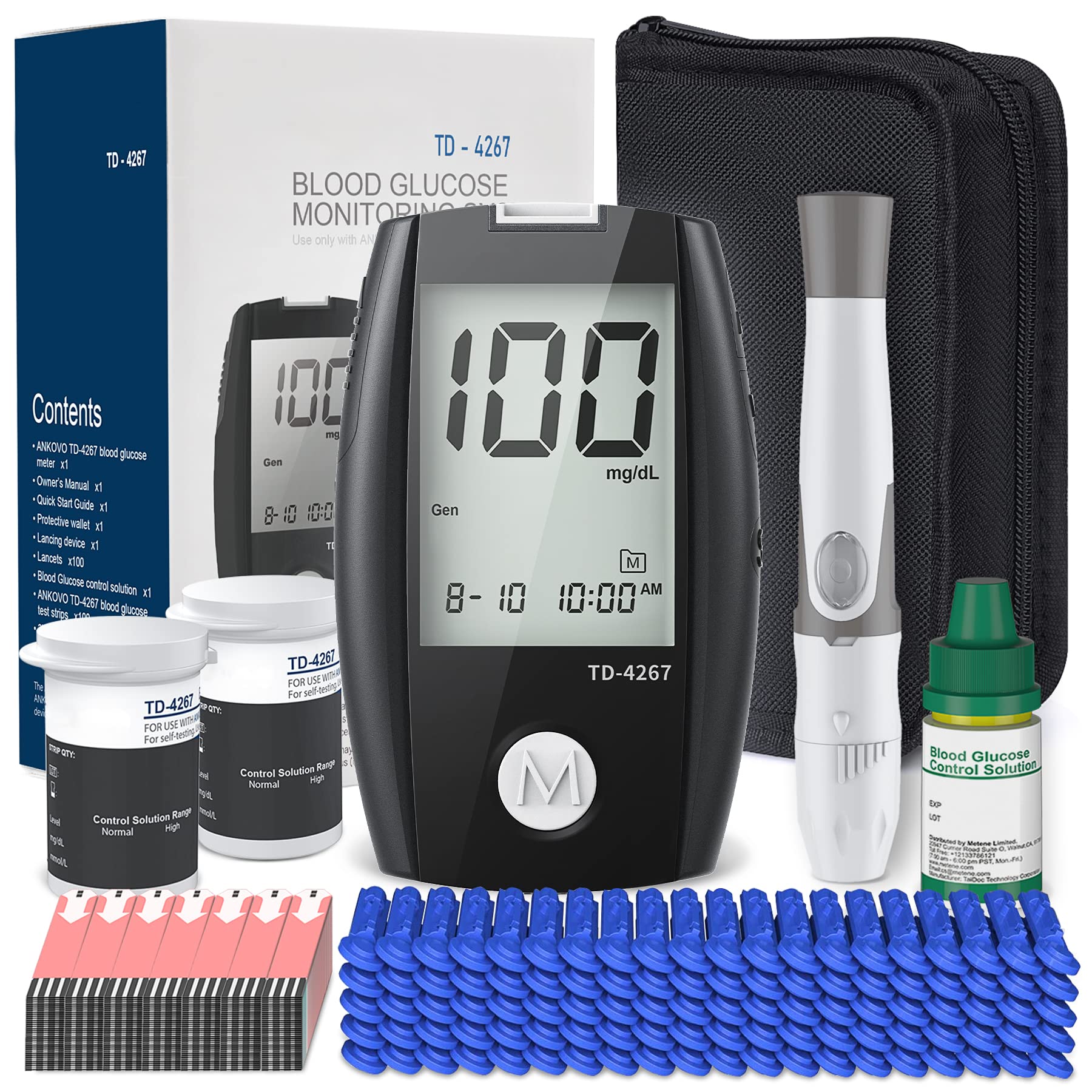 Buy Blood Glucose Monitor Kit, 100 Counts 30 Gauge Lancets, 100 Blood