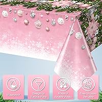 Vista 3 de Mantel de plástico con diseño de árbol de Navidad, 3 piezas, mantel rectangular de invierno con copos de nieve para Navidad, vacaciones, Año Nuevo