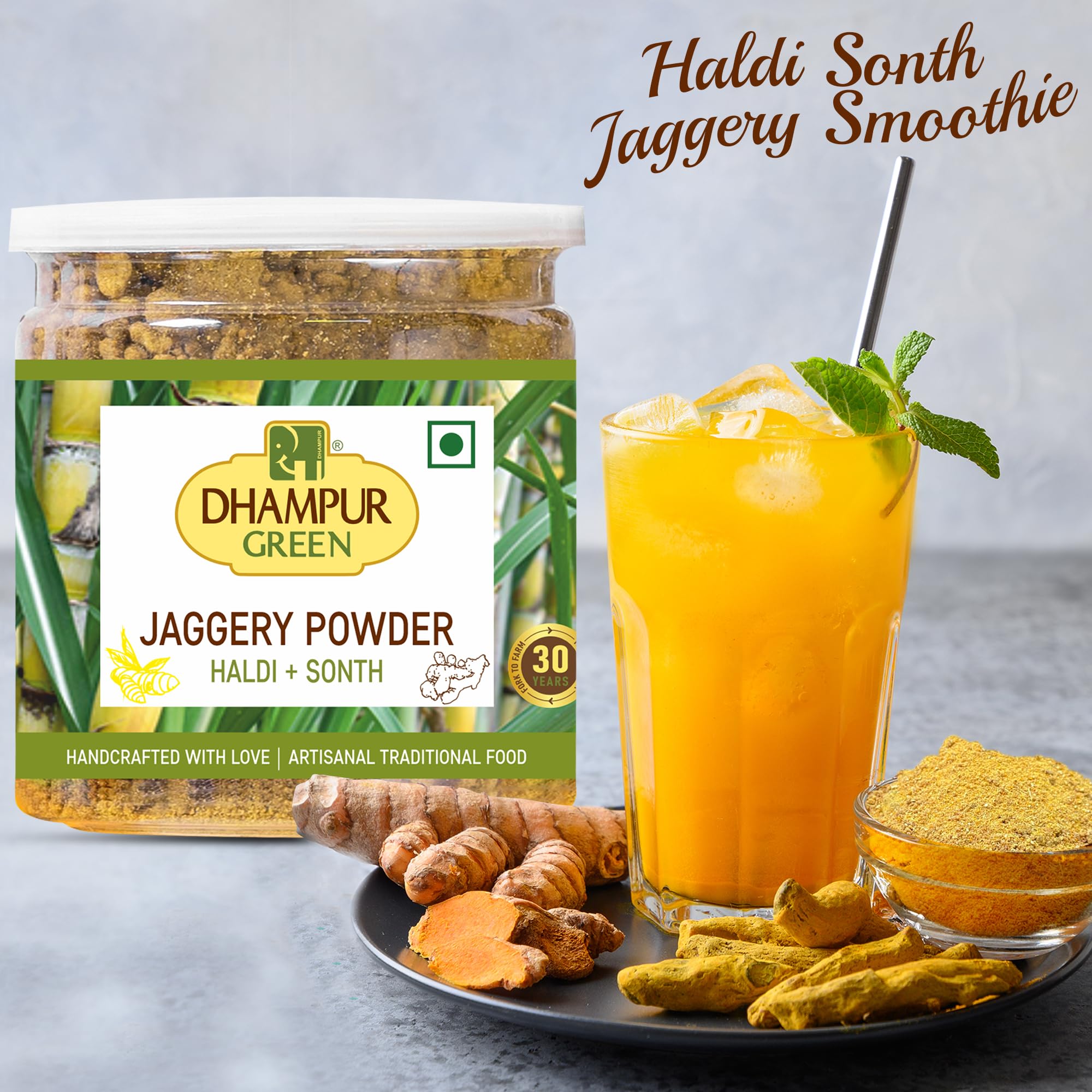 Dhampurgreen Turmeric & Ginger Jaggery Powder, 300G | Spiced Jaggery Powder | Haldi & Sonth Gur - Image 7 thumbnail